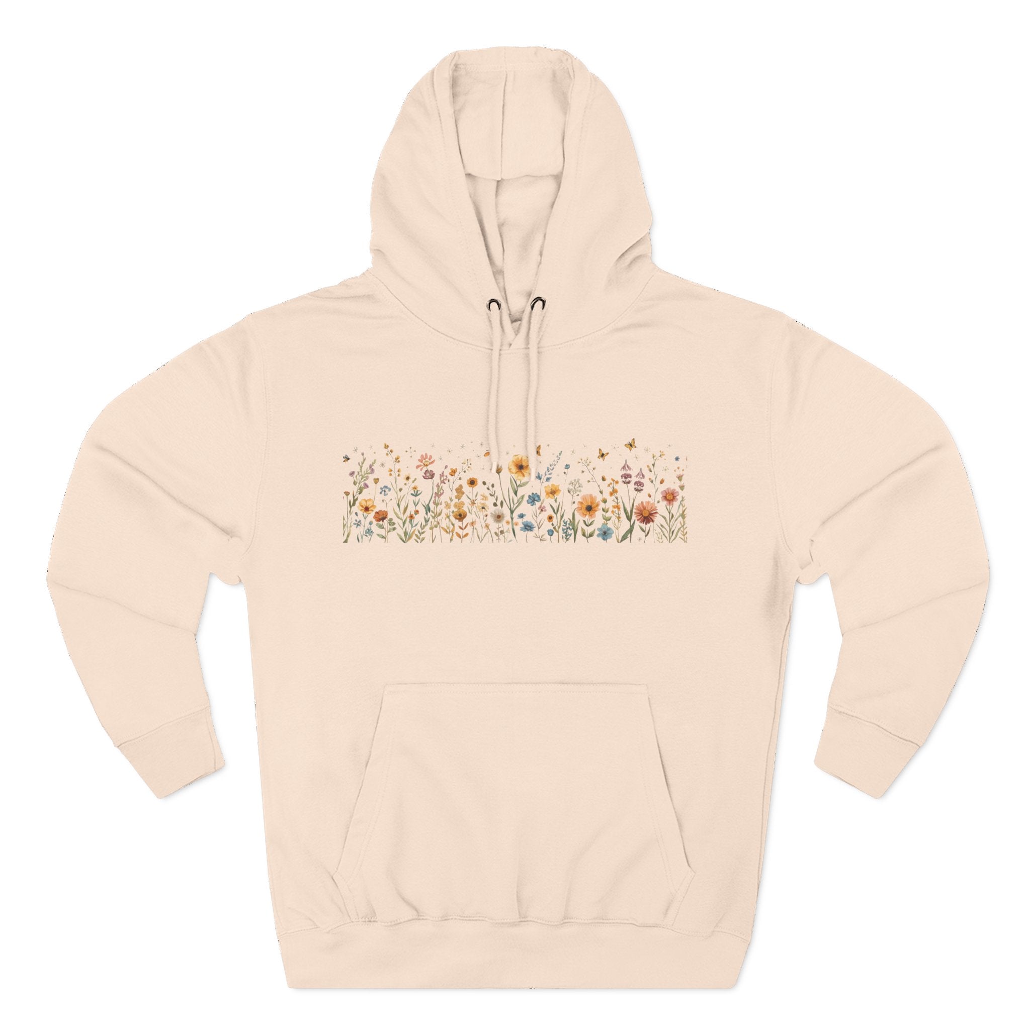Floral Meadow Fleece Hoodie — Soft Boho Wildflower Stripe Design