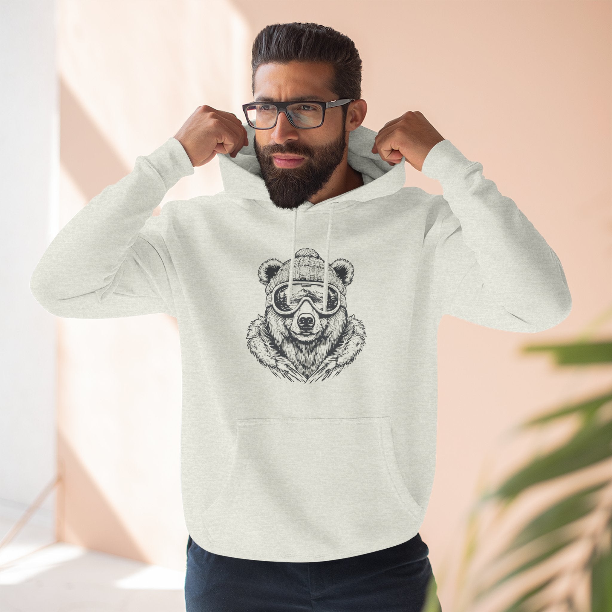 Bear Sketch Hoodie — Cool Bear with Sunglasses Fleece Pullover