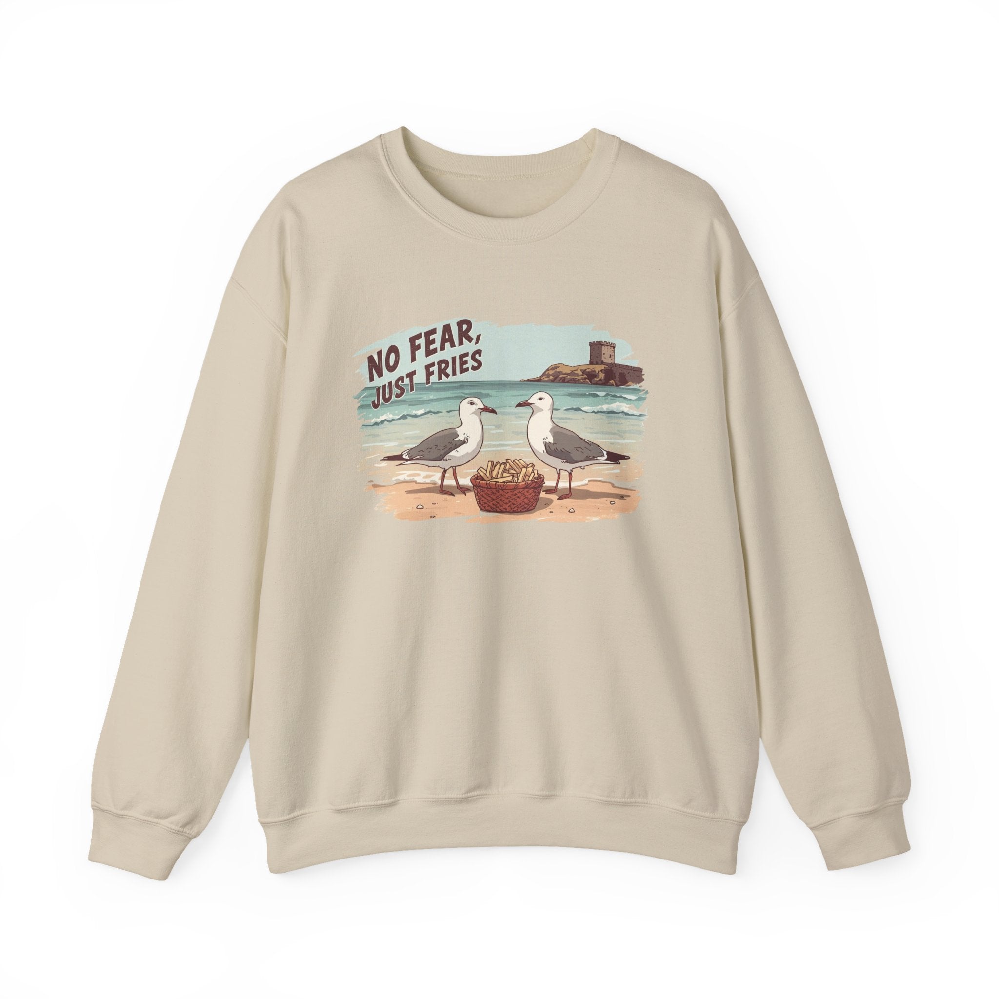 Crewneck Sweatshirt - "No Fear, Just Fries" Seagull Beach Graphic