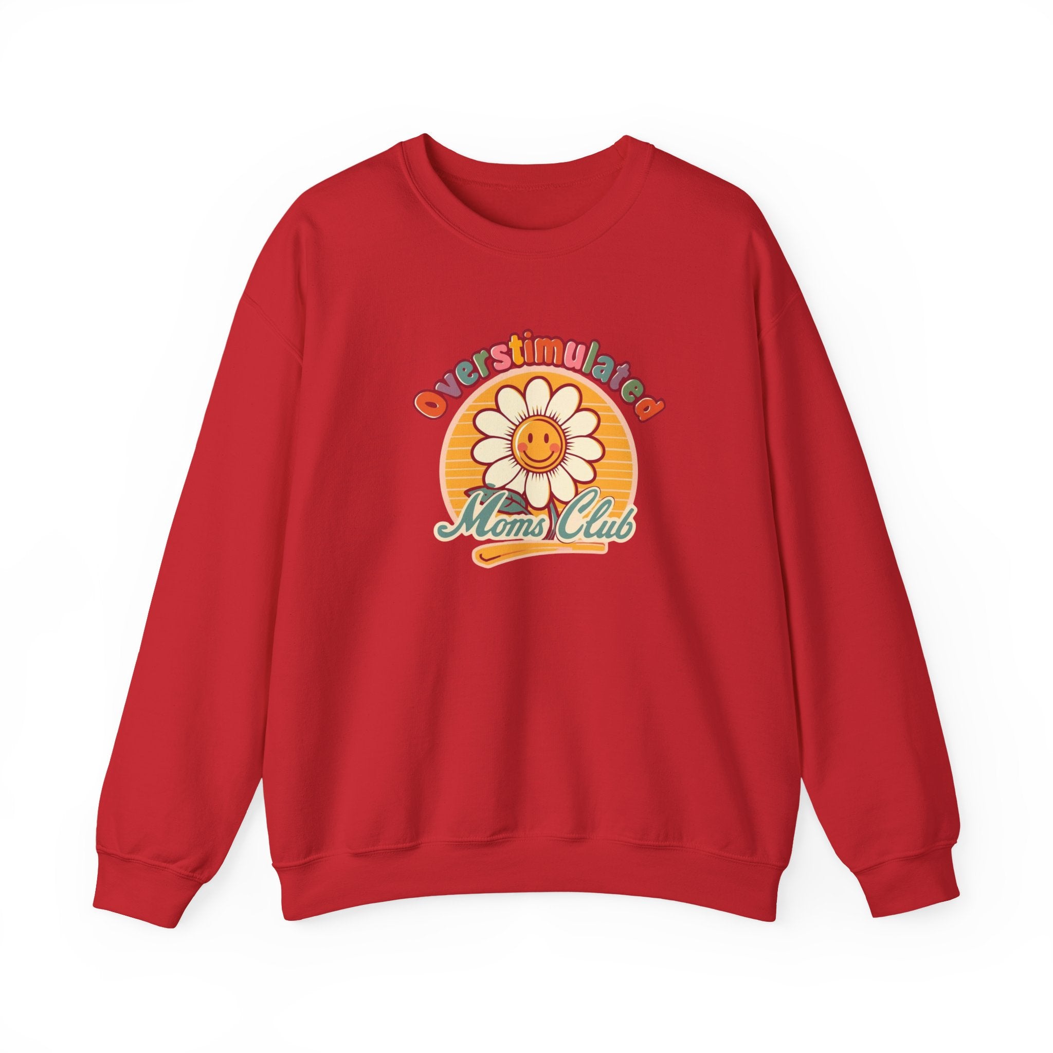 Oversaturated Moms Club Crewneck Sweatshirt — Retro Smiley Daisy Mom Gift