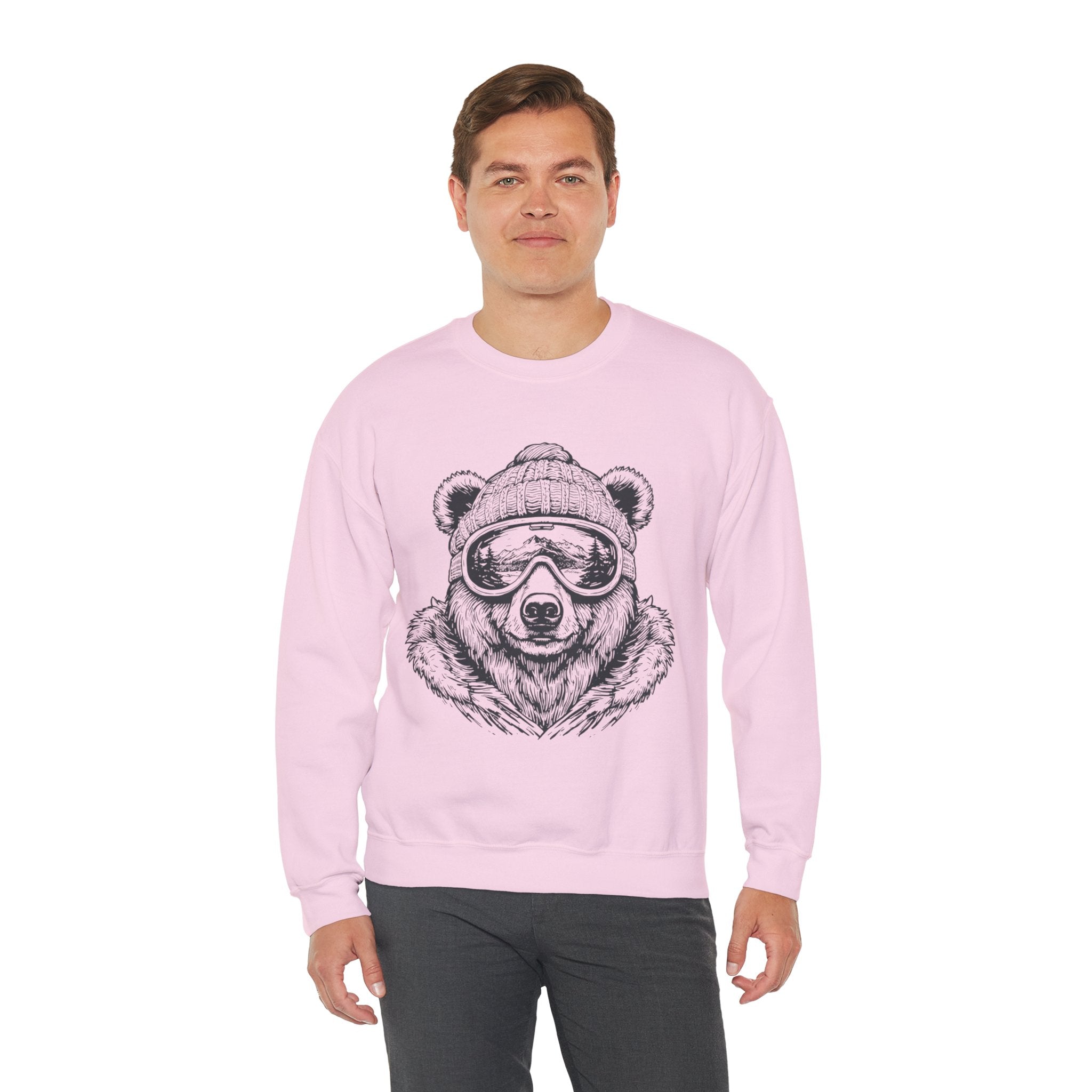 Bear Ski Goggles Sweatshirt — Cozy Graphic Crewneck for Winter & Outdoor Lovers