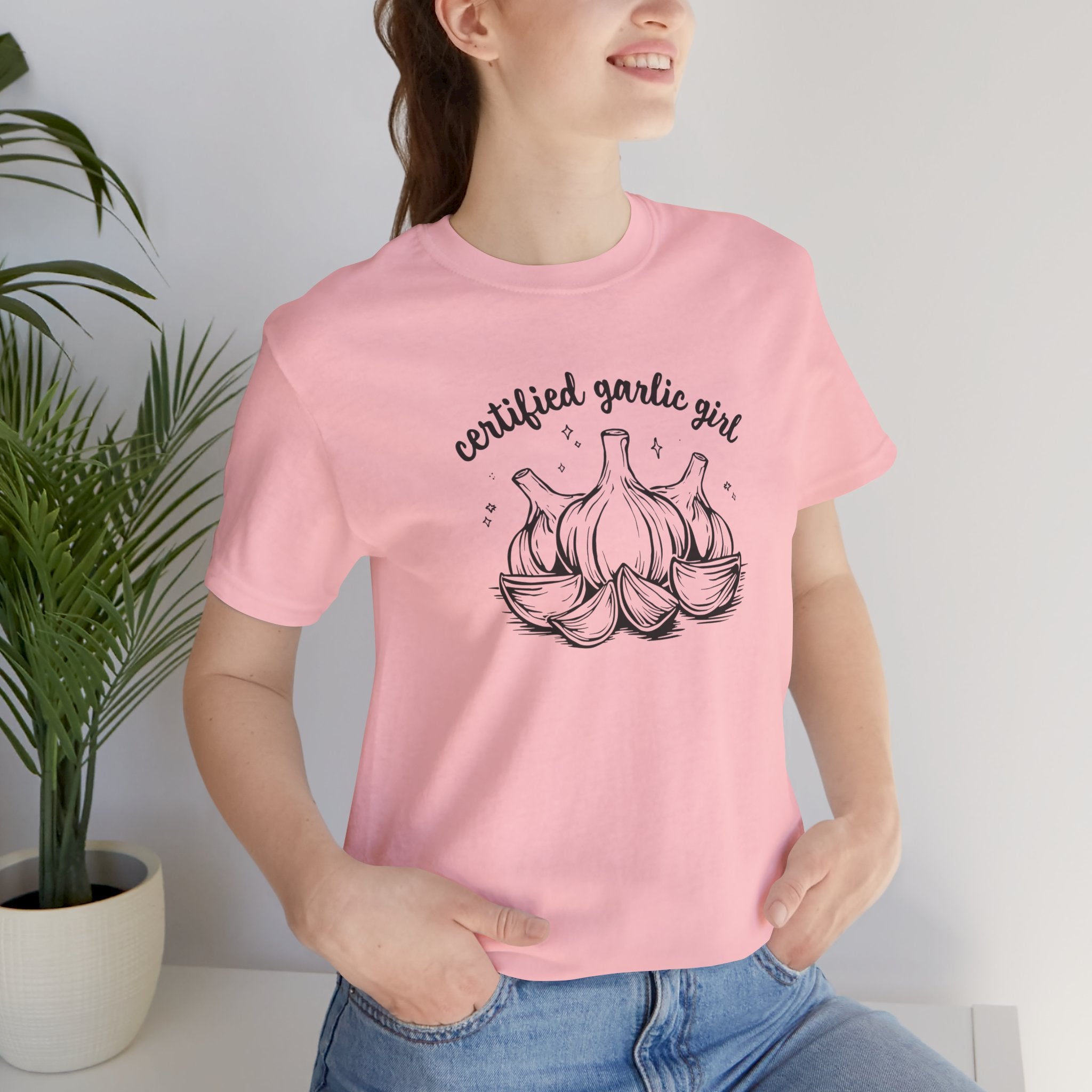 Certified Garlic Girl T‑Shirt — Cute Garlic Illustration Tee for Foodies & Gardeners