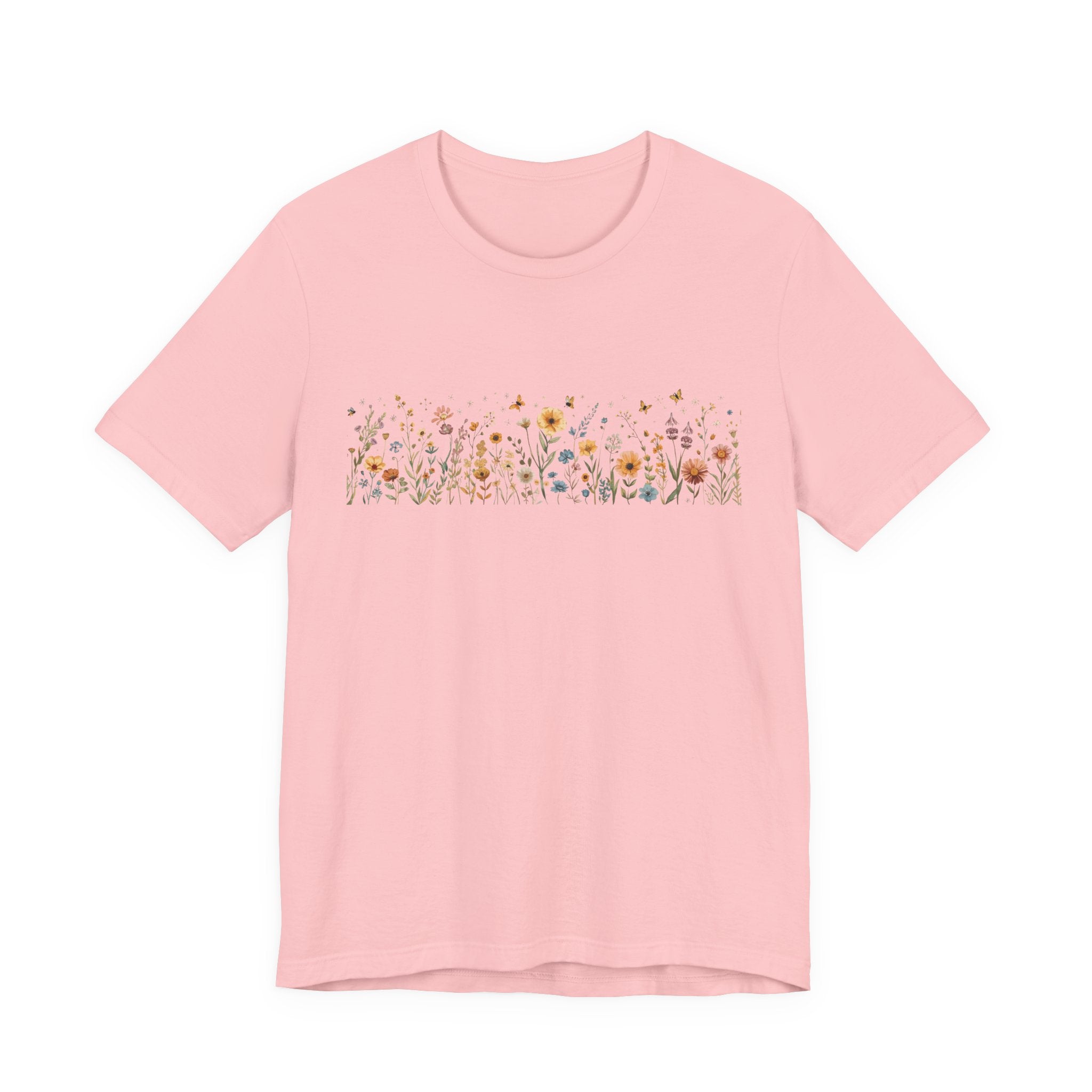 Floral Meadow Stripe Tee — Wildflower Band Graphic T-Shirt