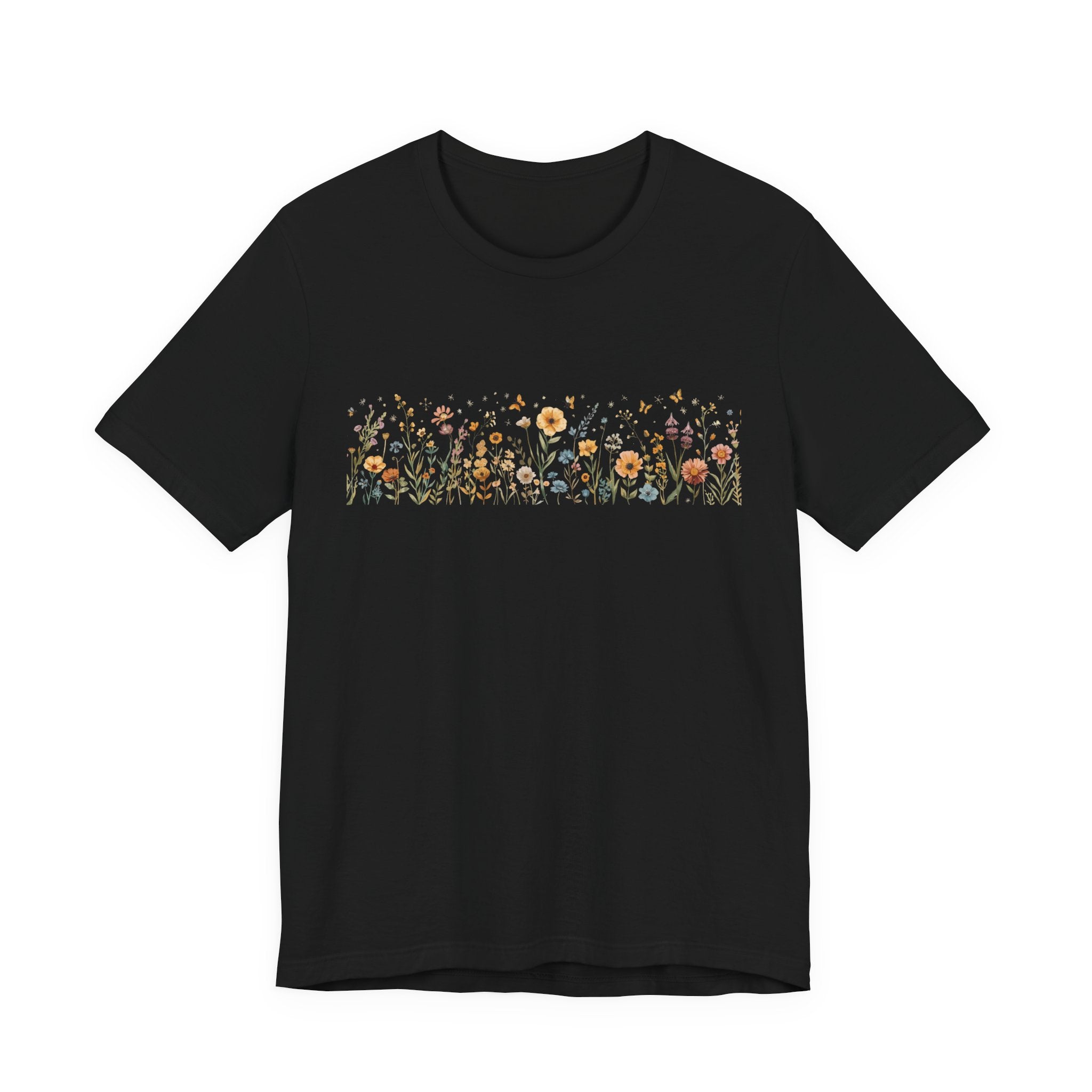 Floral Meadow Stripe Tee — Wildflower Band Graphic T-Shirt