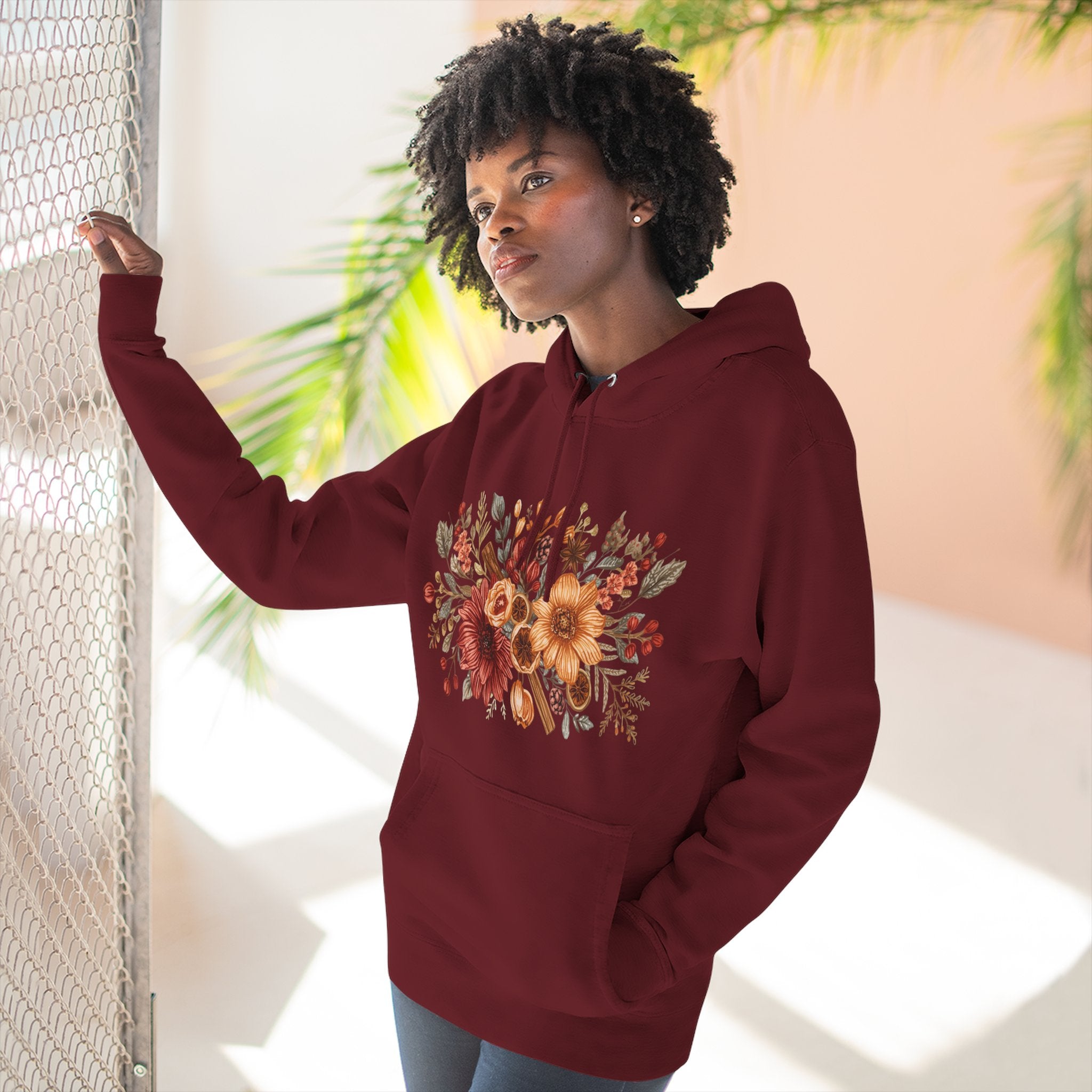 Autumn Floral Hoodie — Cozy Fall Sunflower & Mum Fleece Pullover