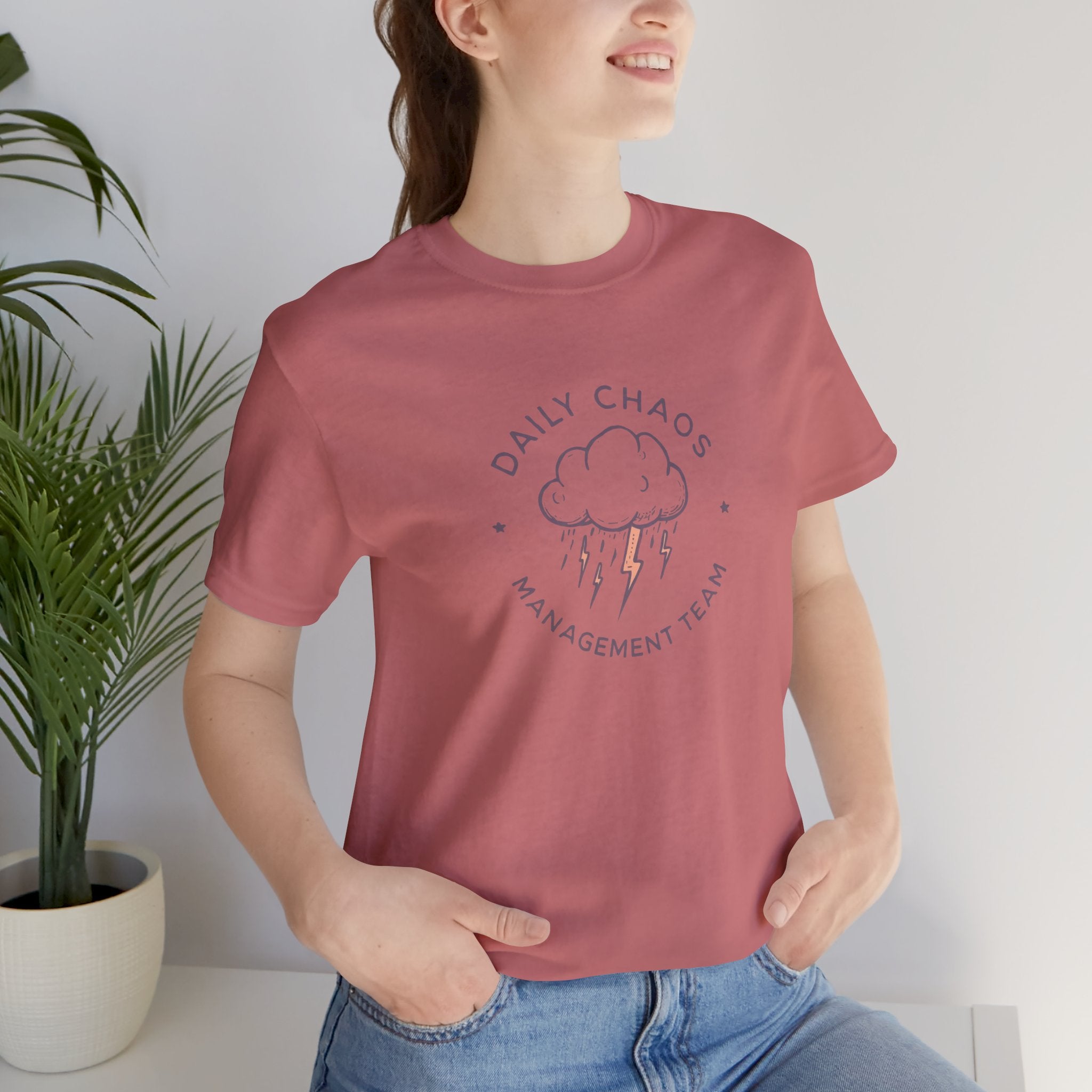 Daily Chaos Management Team Tee — Cute Lightning Cloud Graphic T-Shirt
