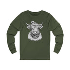 Highland Cow Sketch Long Sleeve Tee — Rustic Farm Animal Graphic Shirt