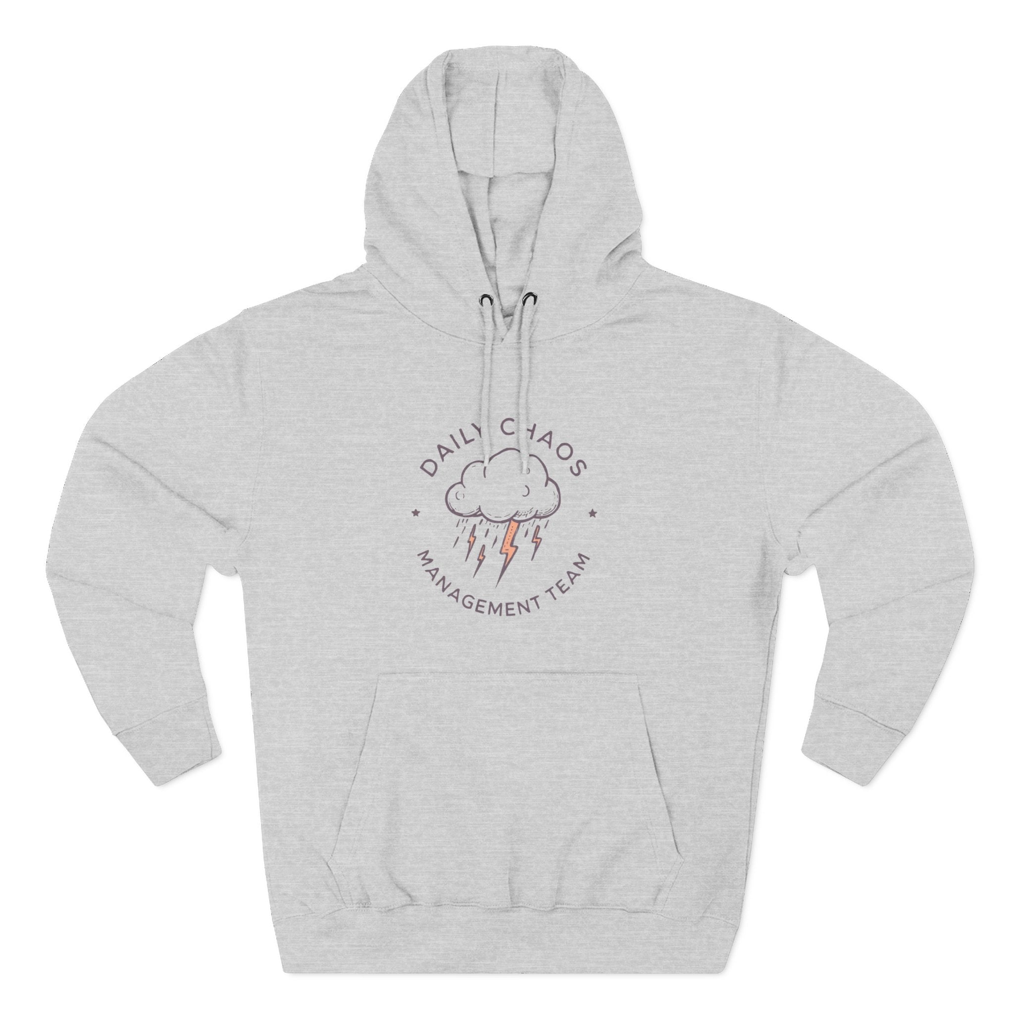 Daily Chaos Management Team Hoodie – Cloud & Lightning Graphic Fleece Pullover