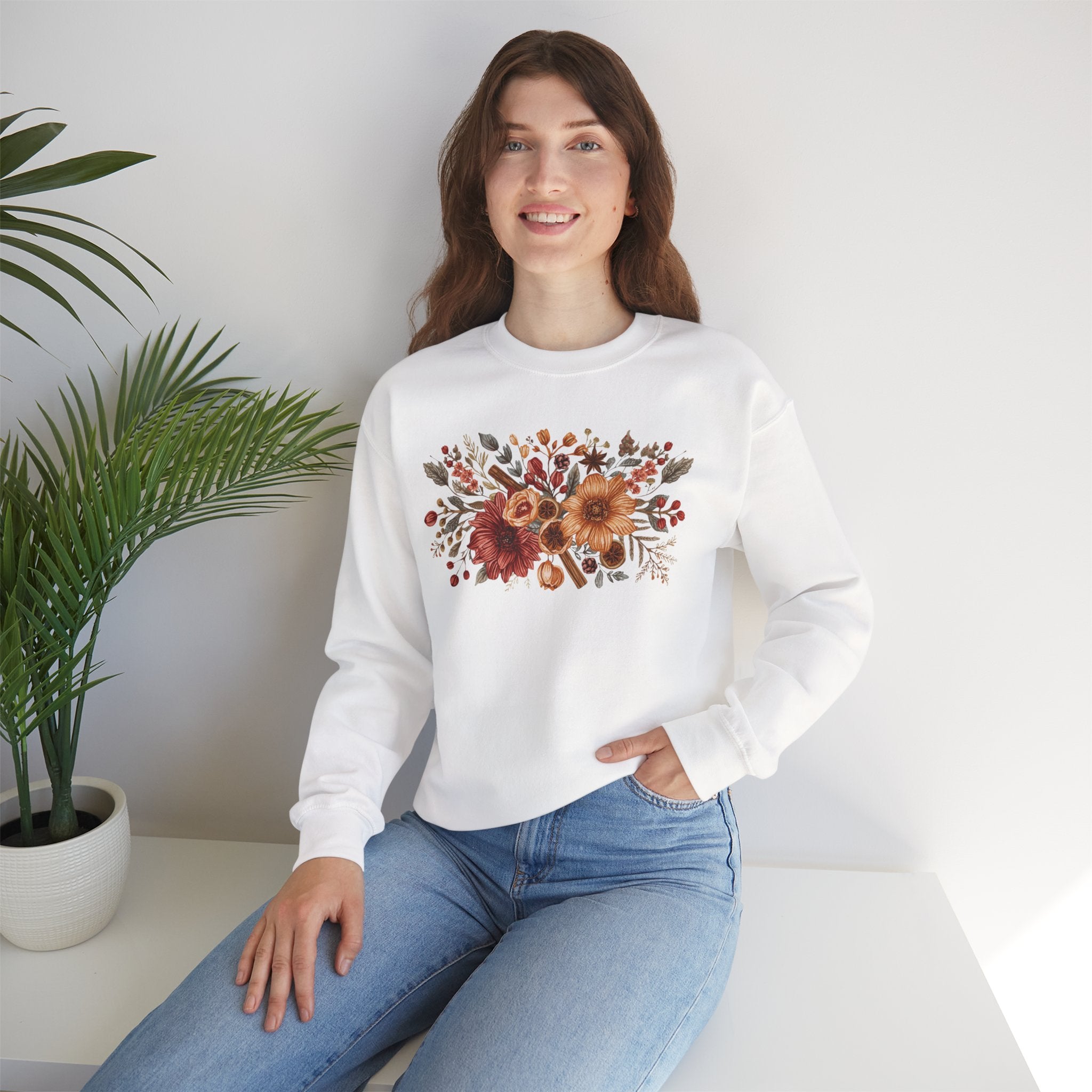 Fall Floral Crewneck Sweatshirt — Rust Sunflower Bouquet