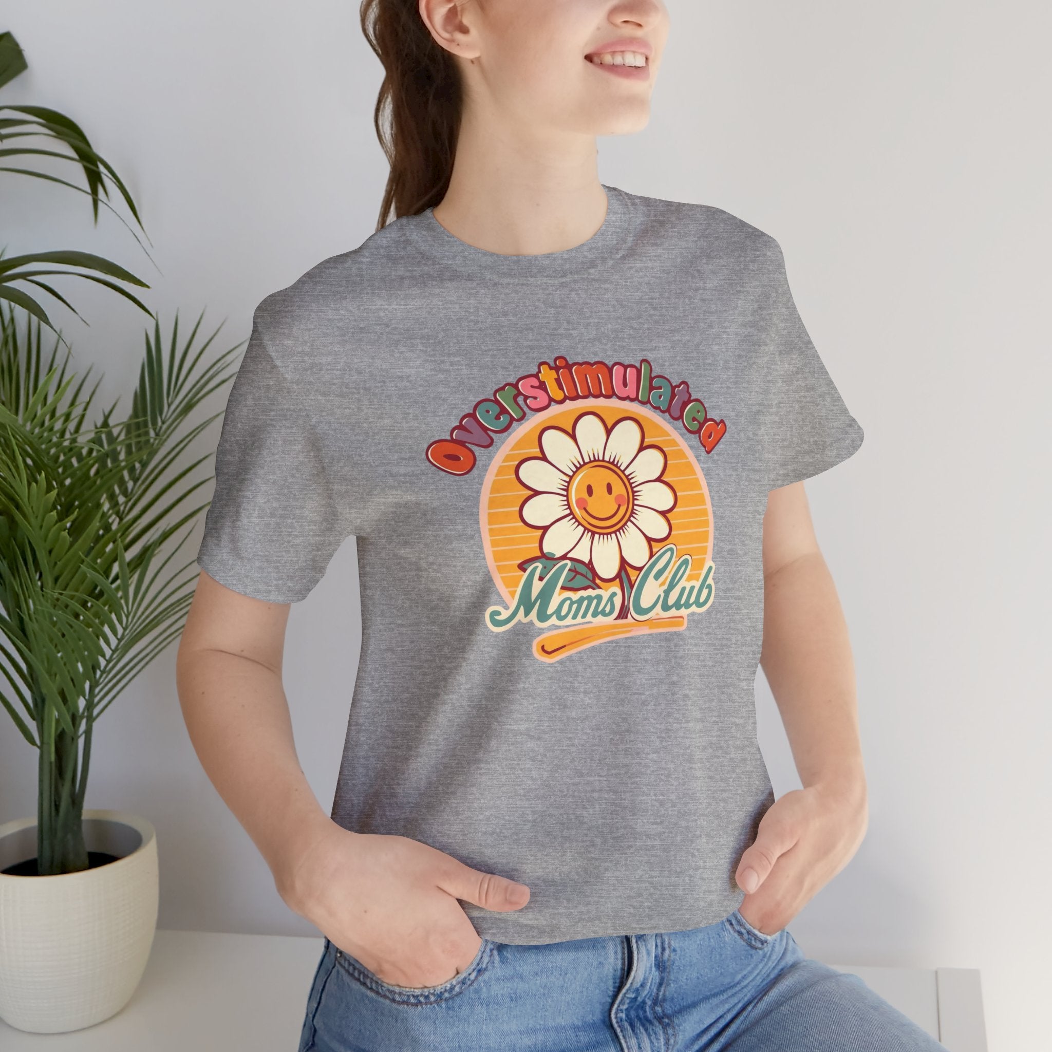 Overstimulated Moms Club T-Shirt — Retro Smiley Daisy Tee