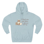 Cozy Raccoon Coffee Hoodie — "I don't rise and shine... I caffeinate and try" Fleece Pullover