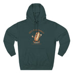 Hot Dog Energy Hoodie — Funny Cartoon Hotdog "Living My Best Bite" Pullover