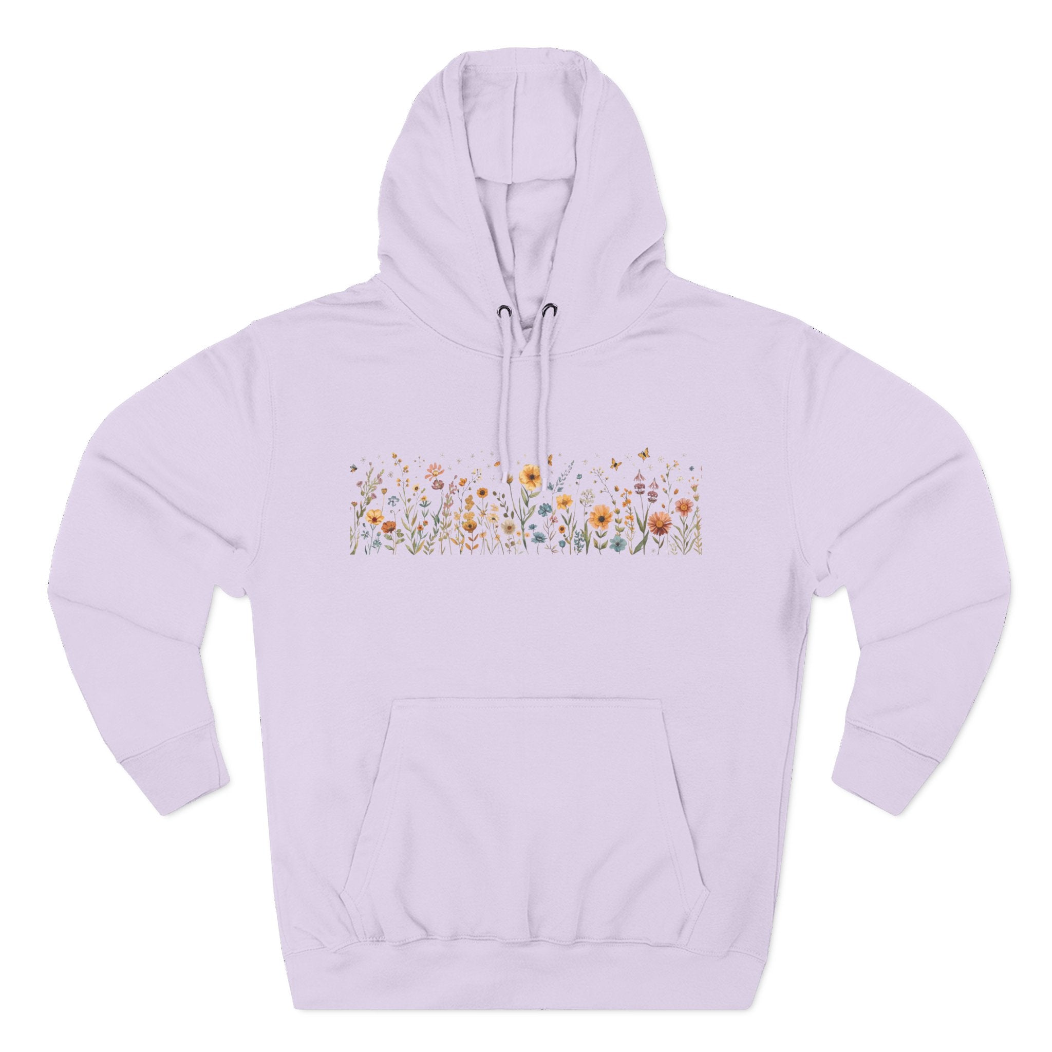 Floral Meadow Fleece Hoodie — Soft Boho Wildflower Stripe Design
