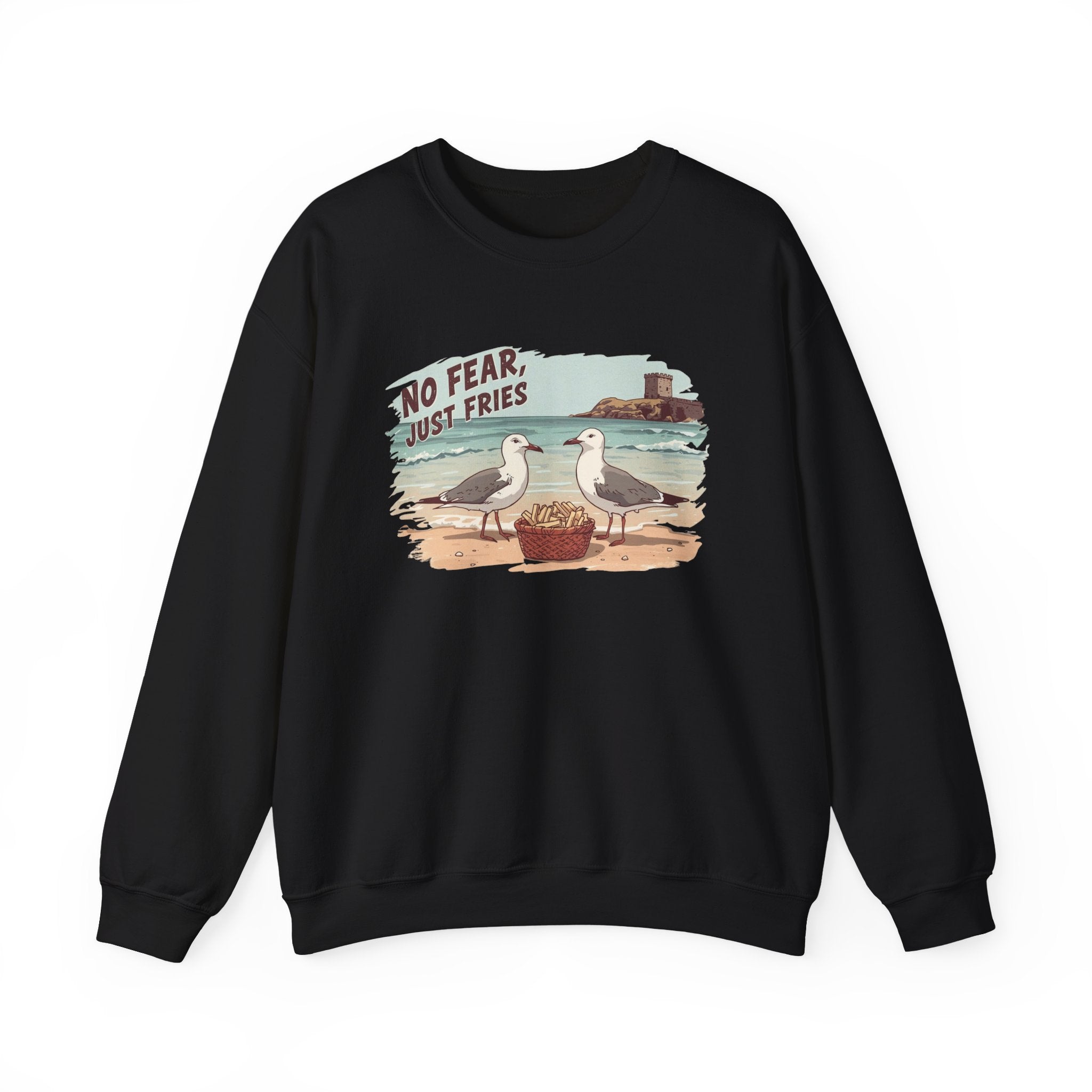 Crewneck Sweatshirt - "No Fear, Just Fries" Seagull Beach Graphic