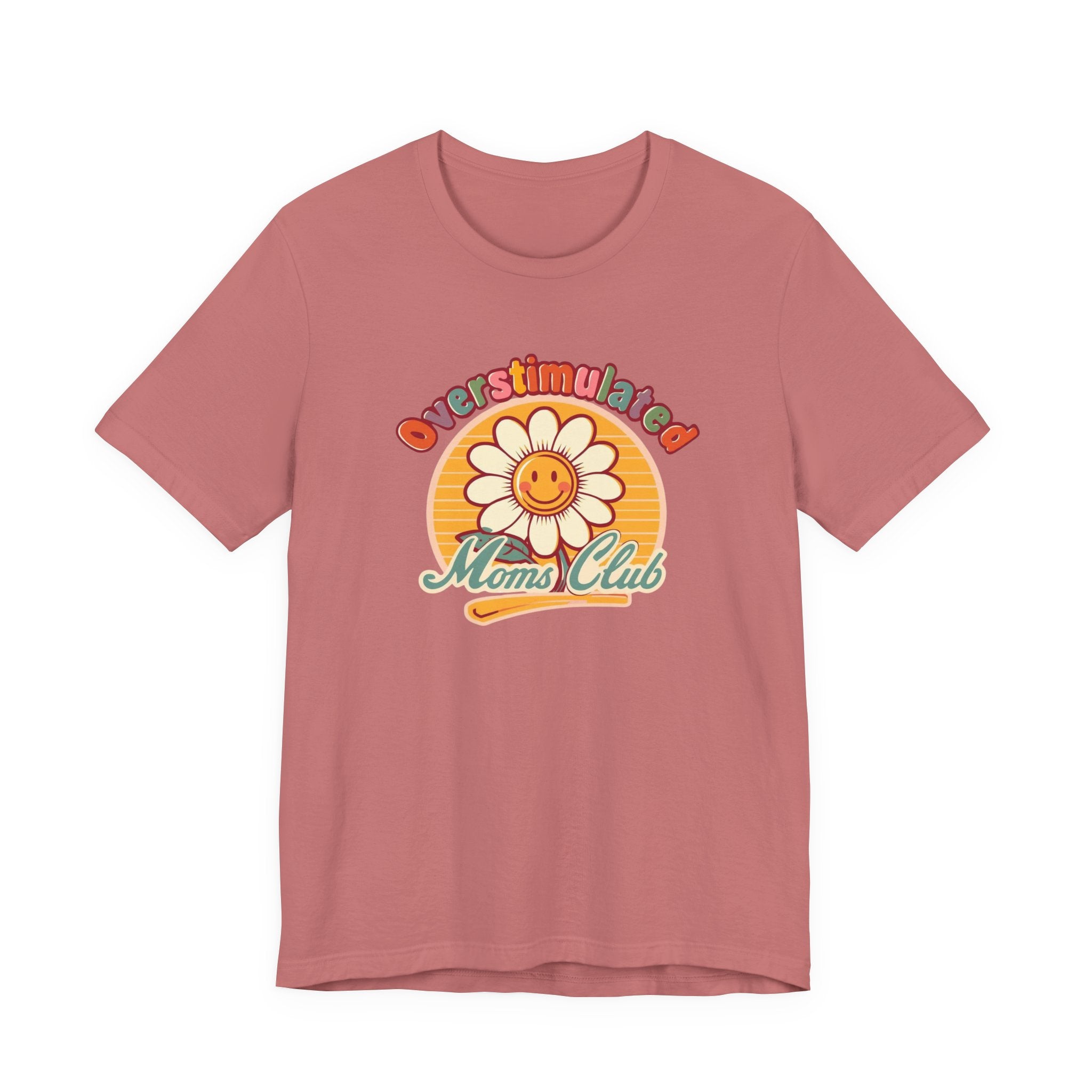 Overstimulated Moms Club T-Shirt — Retro Smiley Daisy Tee