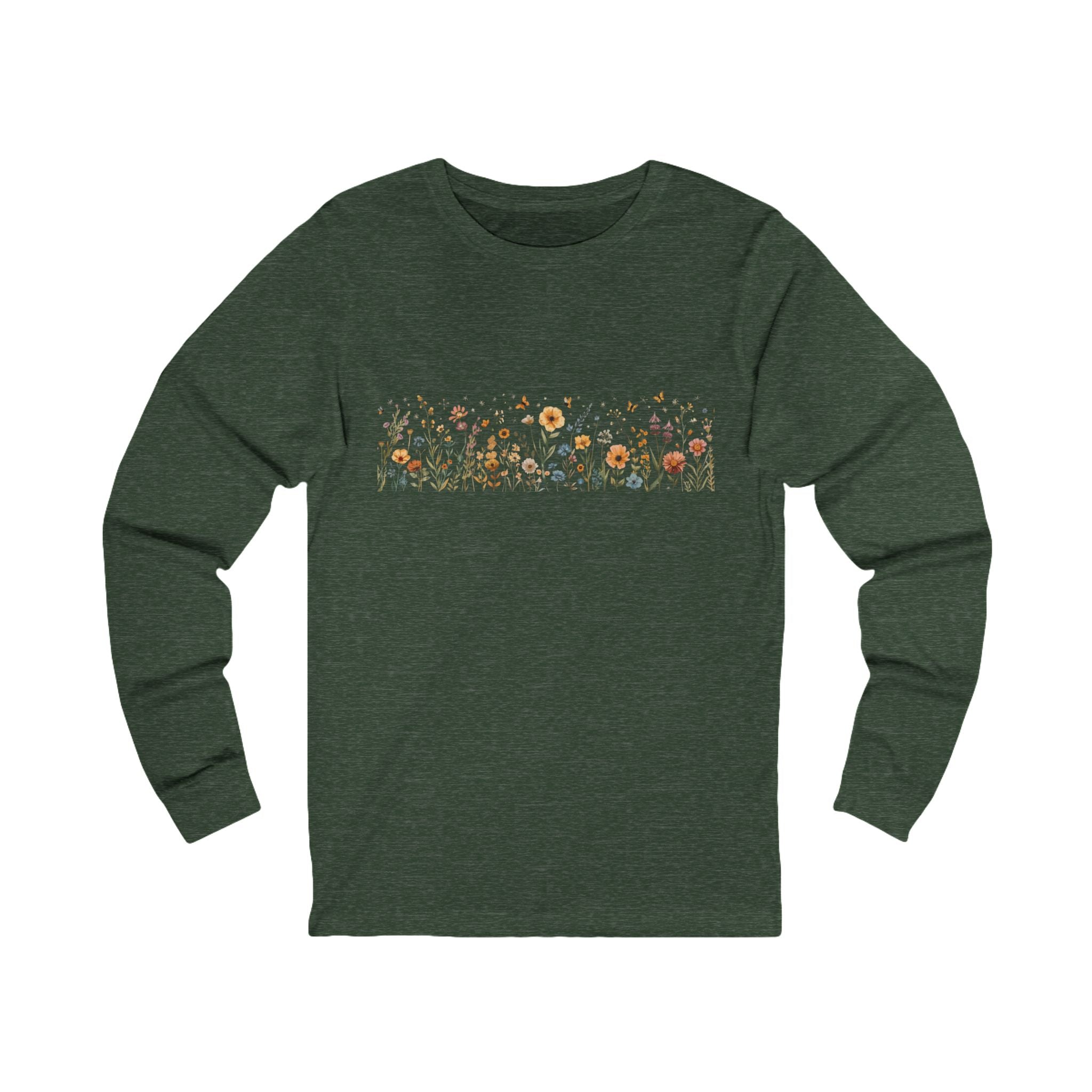 Long Sleeve Tee — Delicate Wildflower Field Graphic