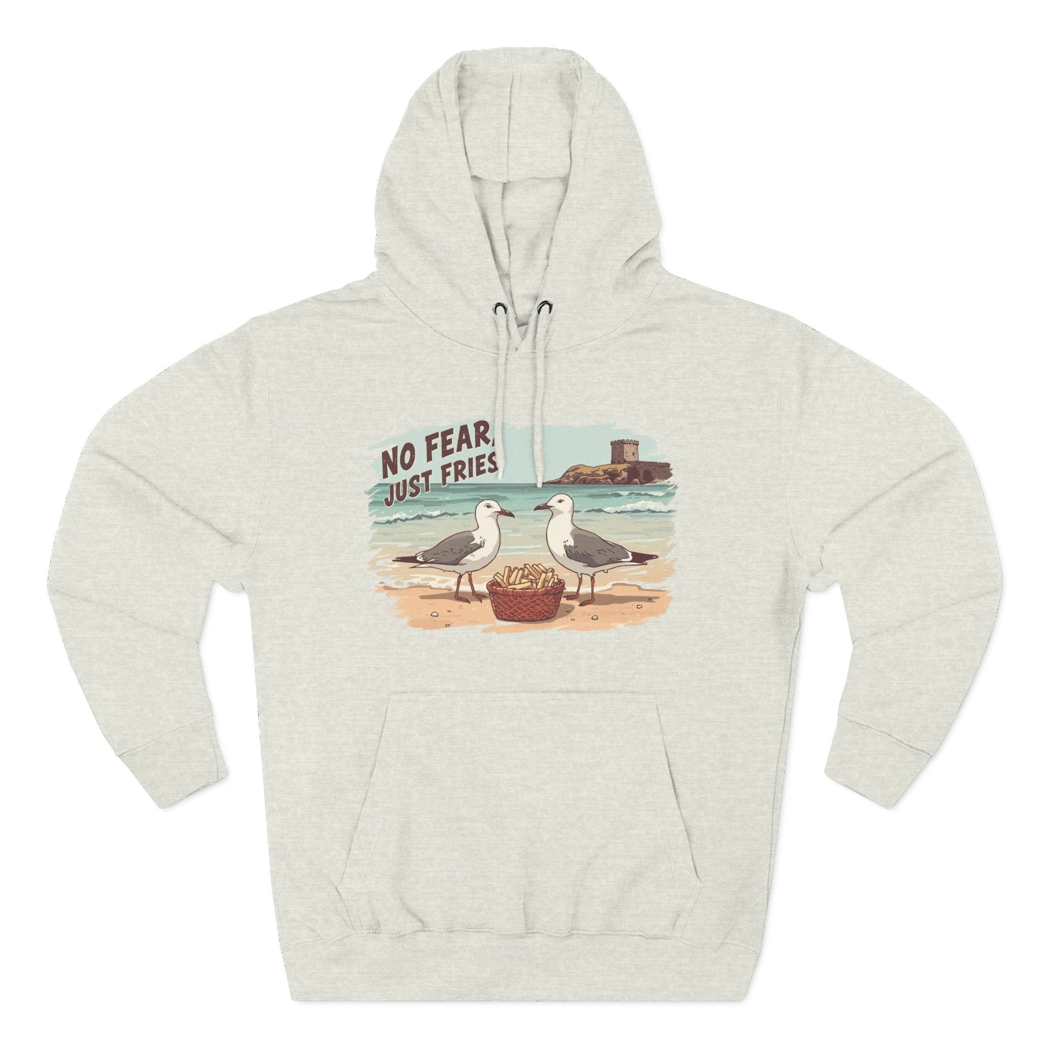 Seagull Beach Hoodie – “No Fear Just Fries” Retro Coastal Graphic Hoodie