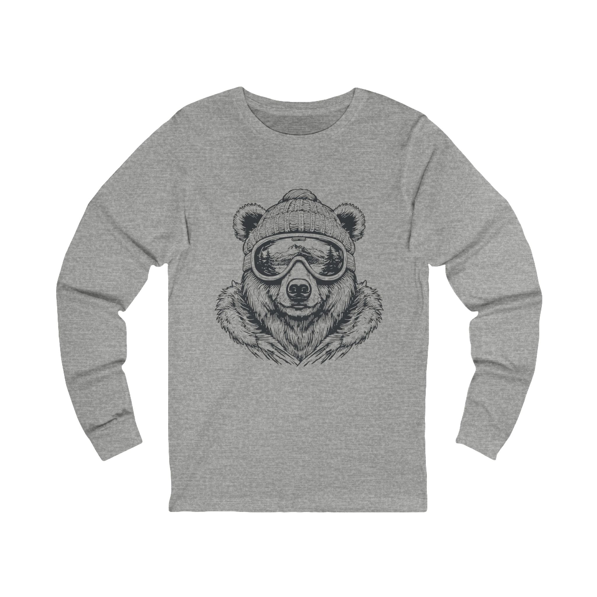 Bear with Goggles Long Sleeve Tee — Cozy Graphic Animal Shirt for Outdoorsy Lovers