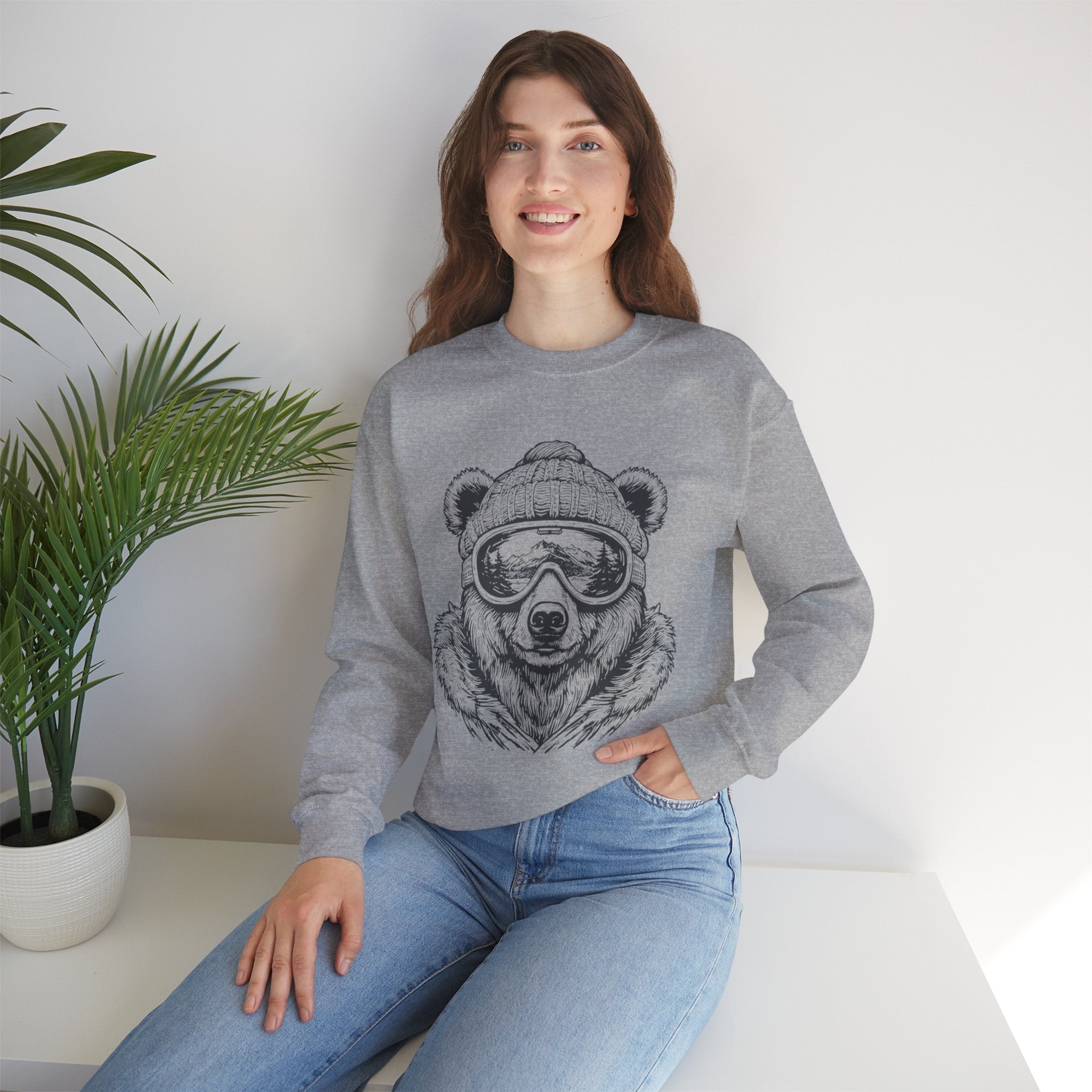 Bear Ski Goggles Sweatshirt — Cozy Graphic Crewneck for Winter & Outdoor Lovers