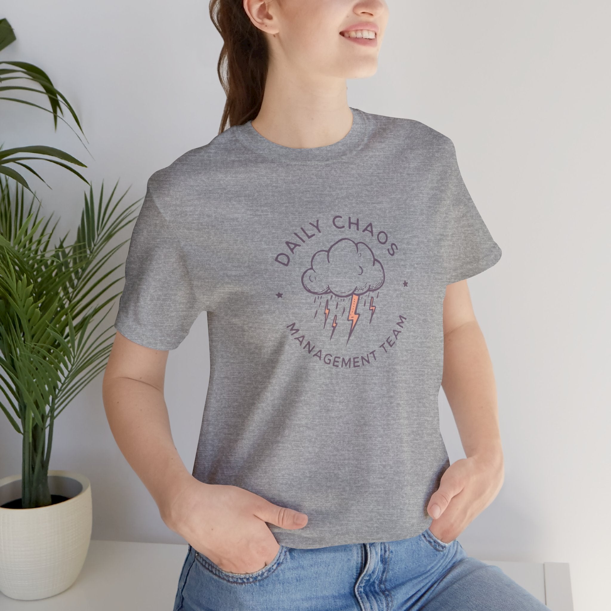 Daily Chaos Management Team Tee — Cute Lightning Cloud Graphic T-Shirt