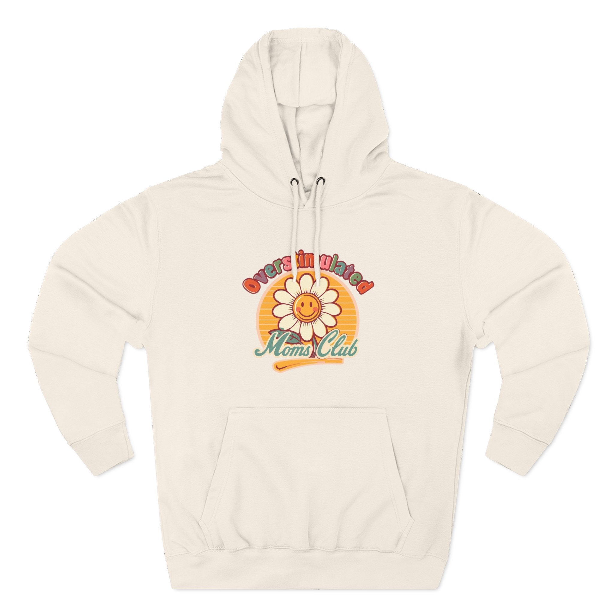 Retro "Moms Club" Fleece Hoodie — Sunshine Flower Graphic
