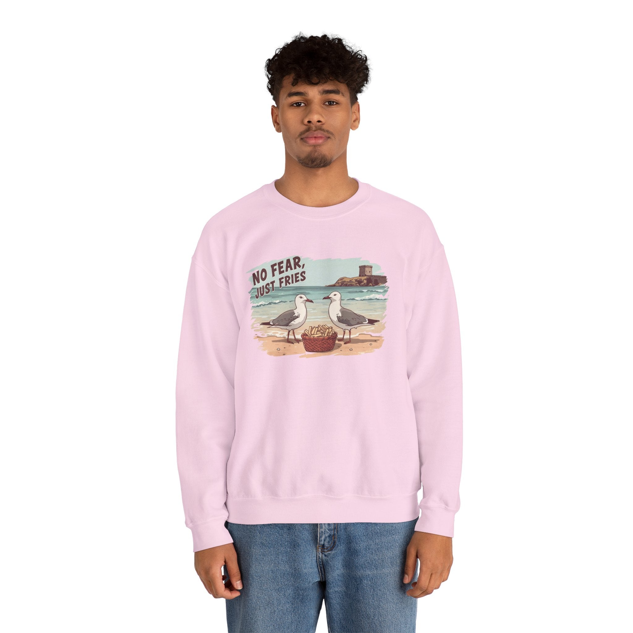 Crewneck Sweatshirt - "No Fear, Just Fries" Seagull Beach Graphic
