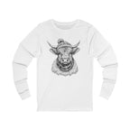 Highland Cow Sketch Long Sleeve Tee — Rustic Farm Animal Graphic Shirt