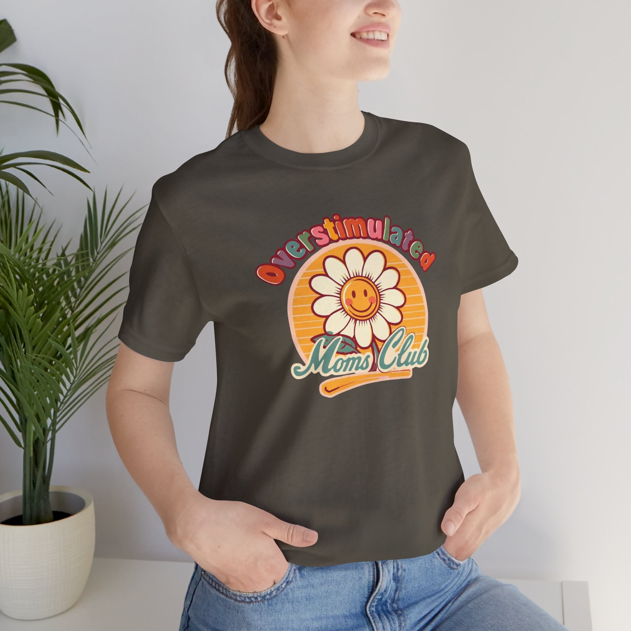 Overstimulated Moms Club T-Shirt — Retro Smiley Daisy Tee