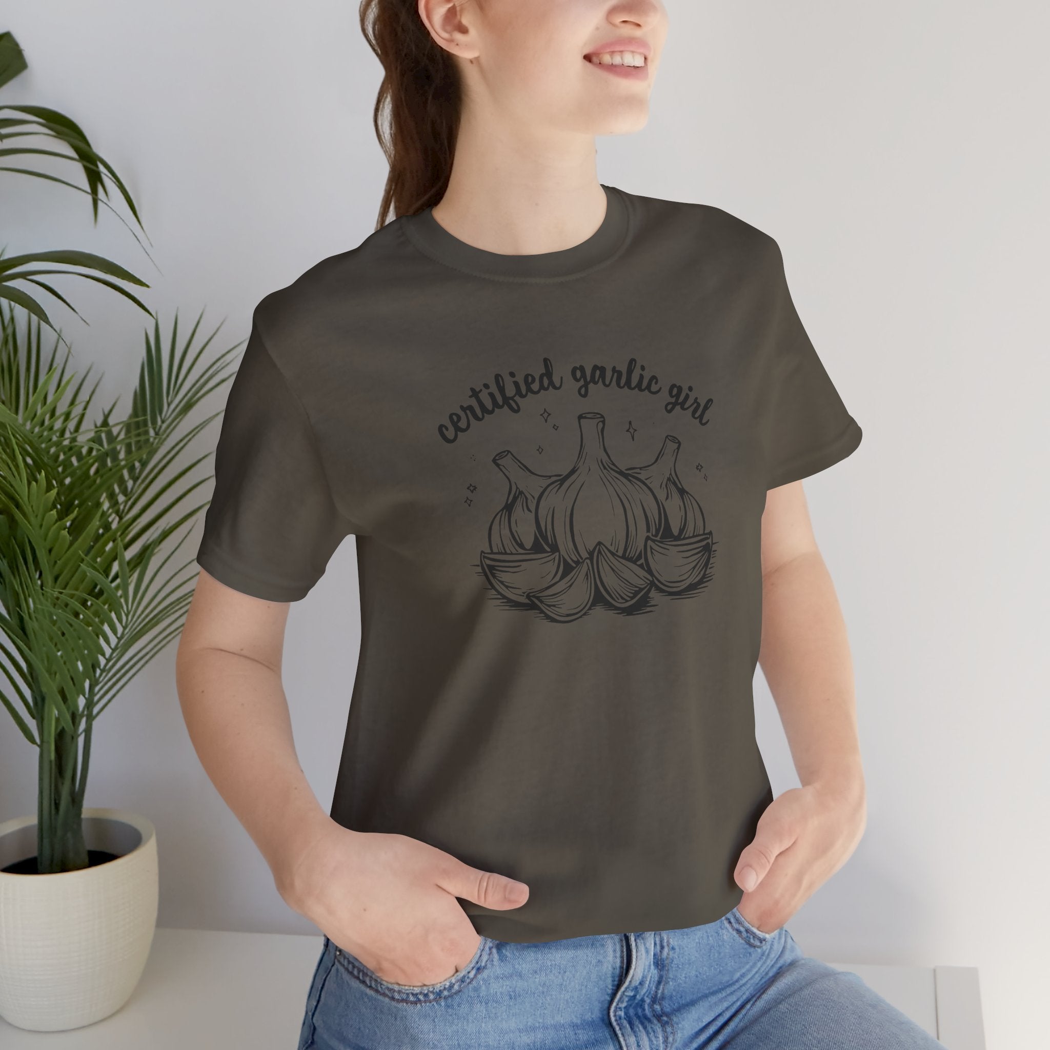 Certified Garlic Girl T‑Shirt — Cute Garlic Illustration Tee for Foodies & Gardeners