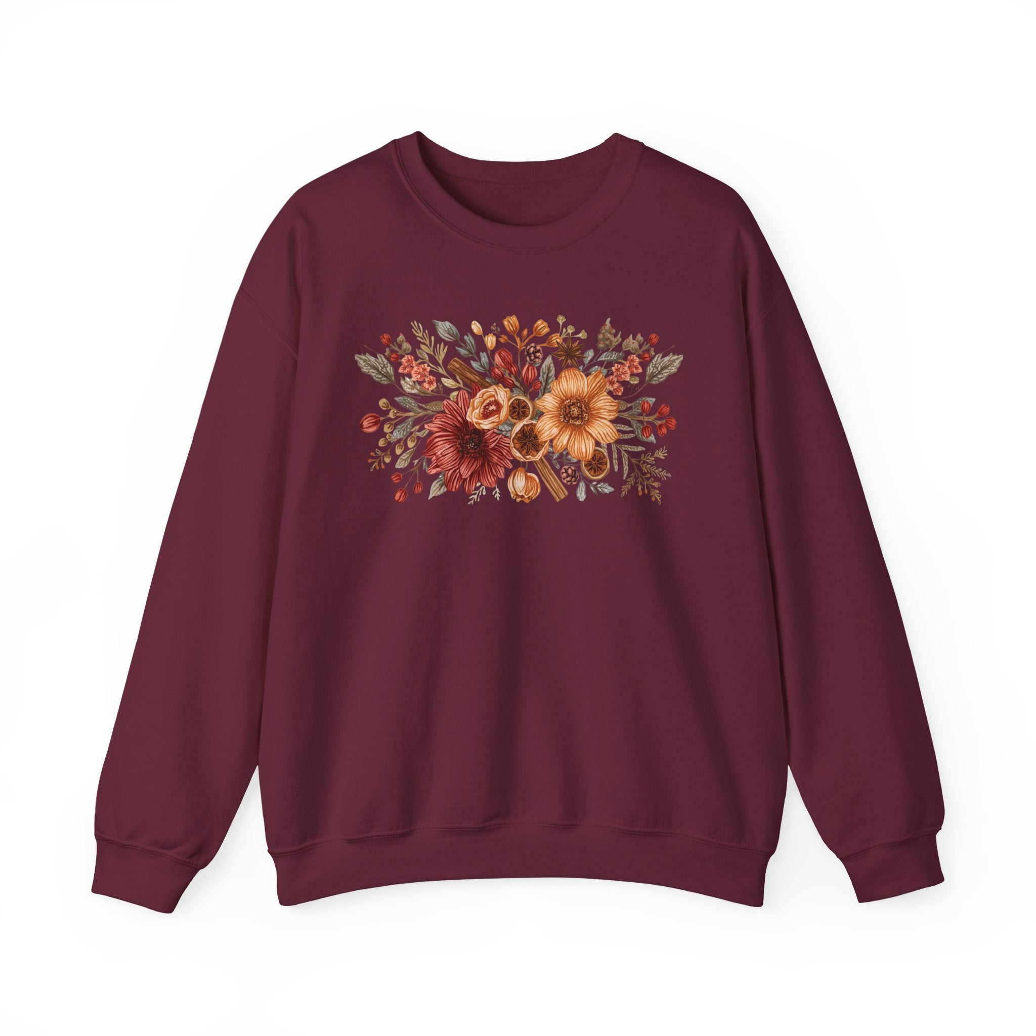 Fall Floral Crewneck Sweatshirt — Rust Sunflower Bouquet