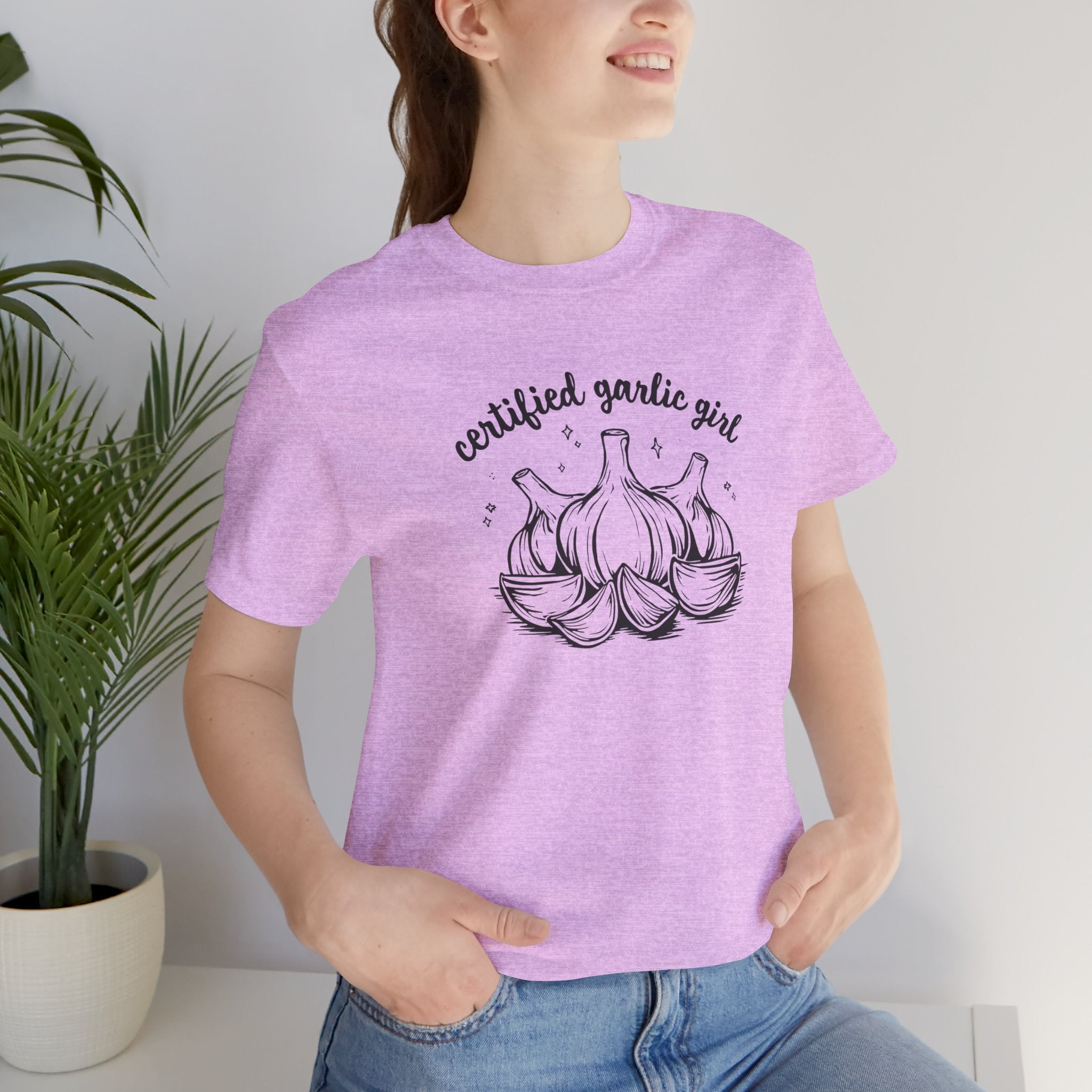 Certified Garlic Girl T‑Shirt — Cute Garlic Illustration Tee for Foodies & Gardeners
