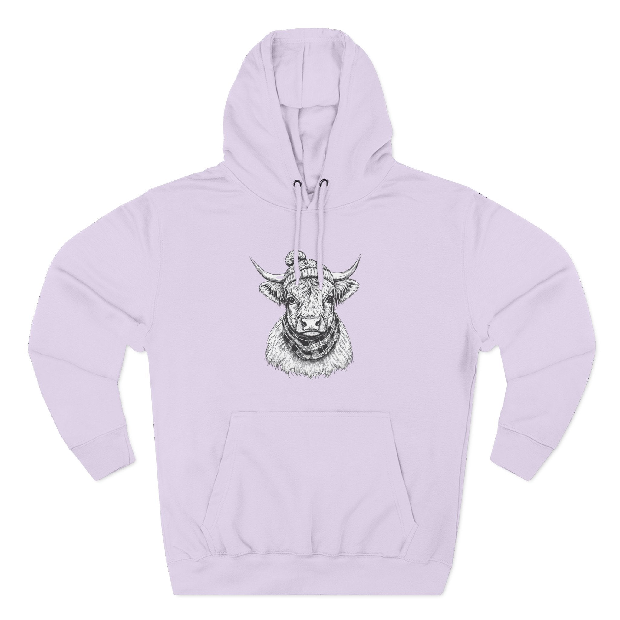 Highland Cow Sketch Hoodie - Detailed Bull Head Graphic Fleece Pullover