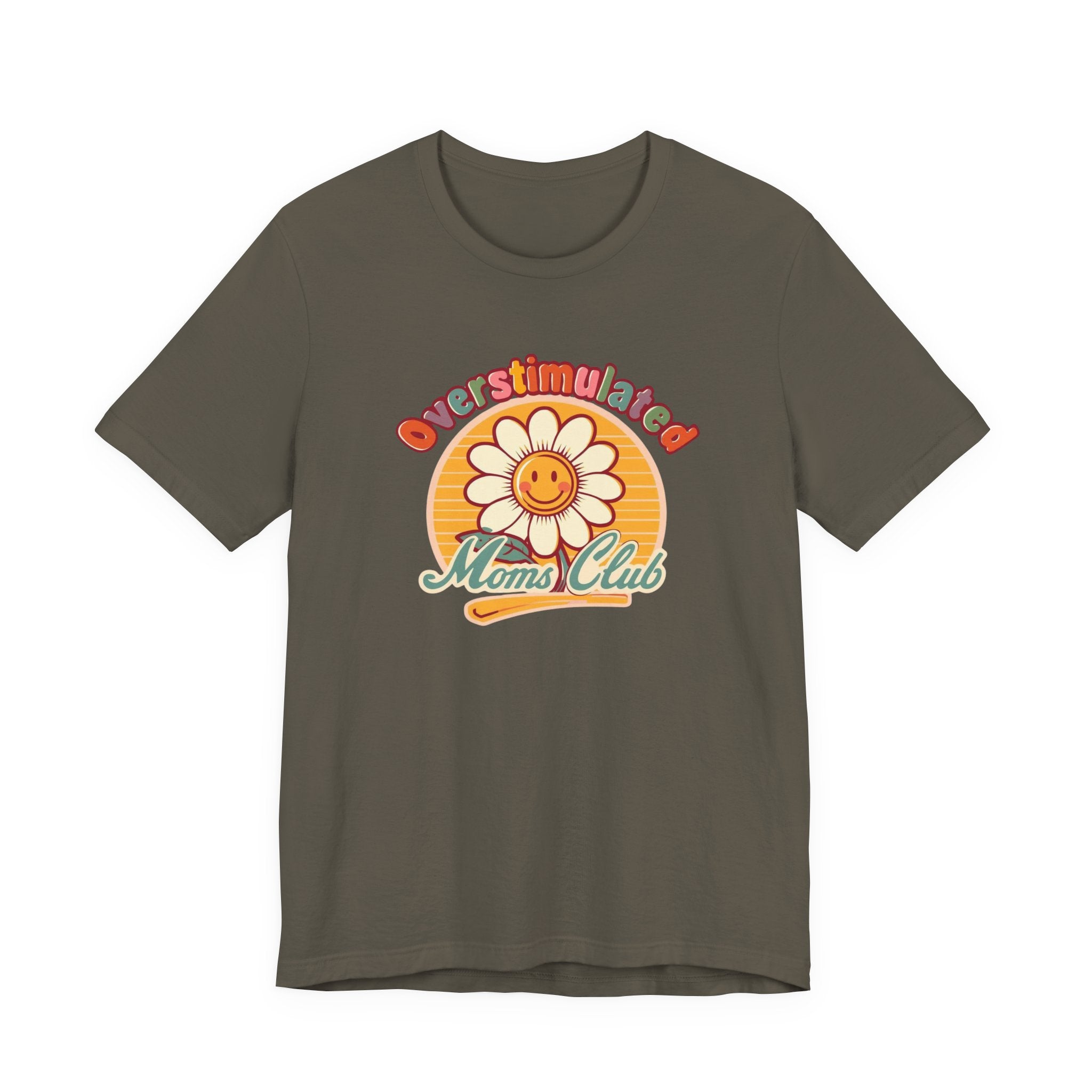 Overstimulated Moms Club T-Shirt — Retro Smiley Daisy Tee