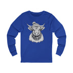 Highland Cow Sketch Long Sleeve Tee — Rustic Farm Animal Graphic Shirt