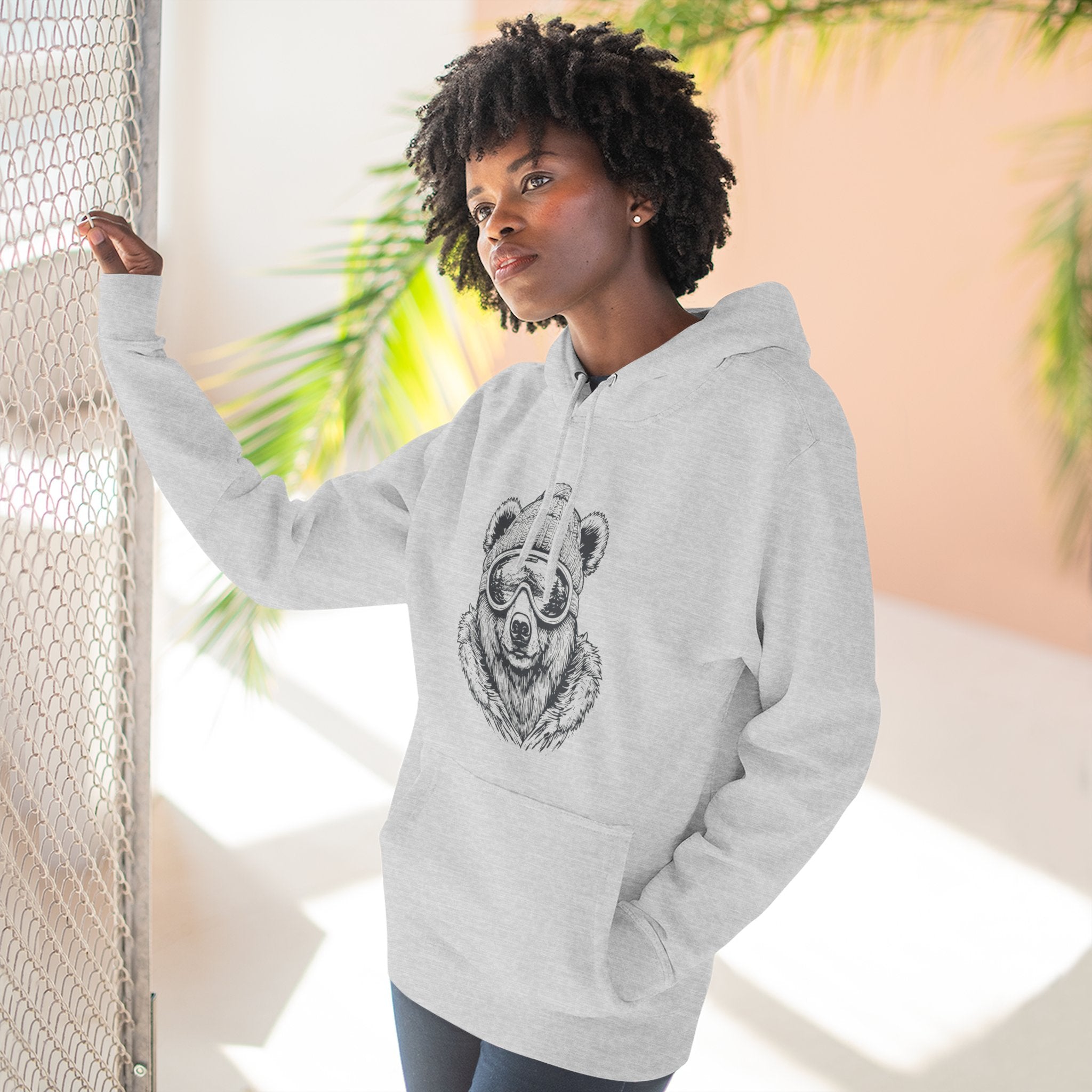 Bear Sketch Hoodie — Cool Bear with Sunglasses Fleece Pullover