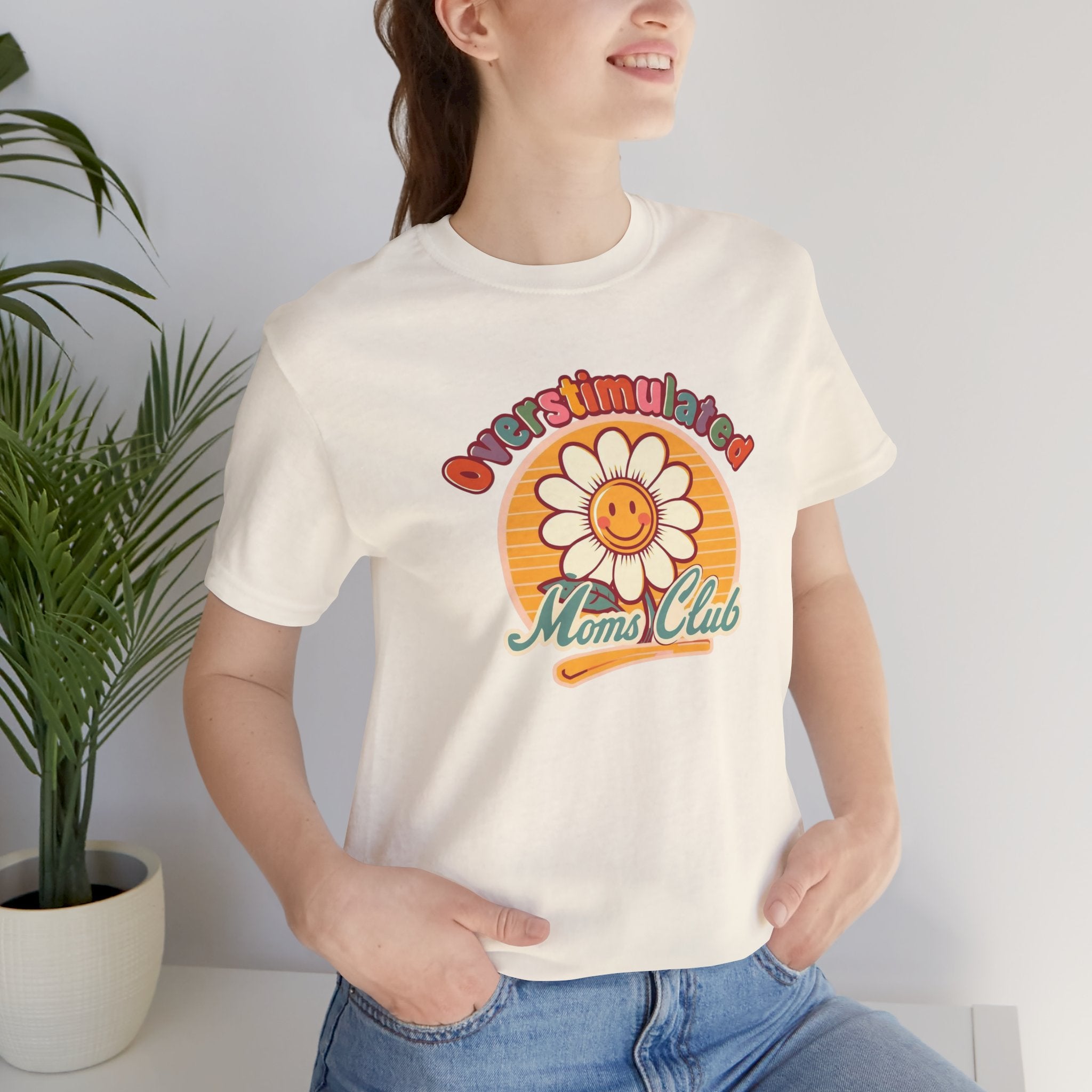 Overstimulated Moms Club T-Shirt — Retro Smiley Daisy Tee