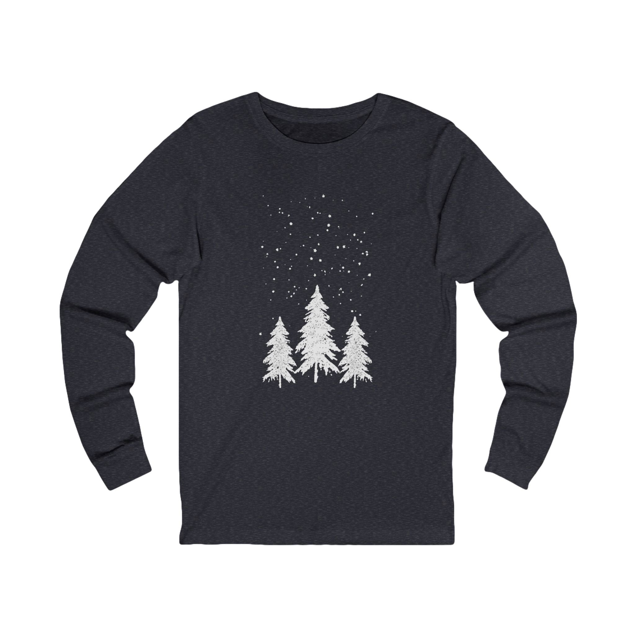 Winter Pines Long Sleeve Tee — Snowy Tree Graphic Shirt