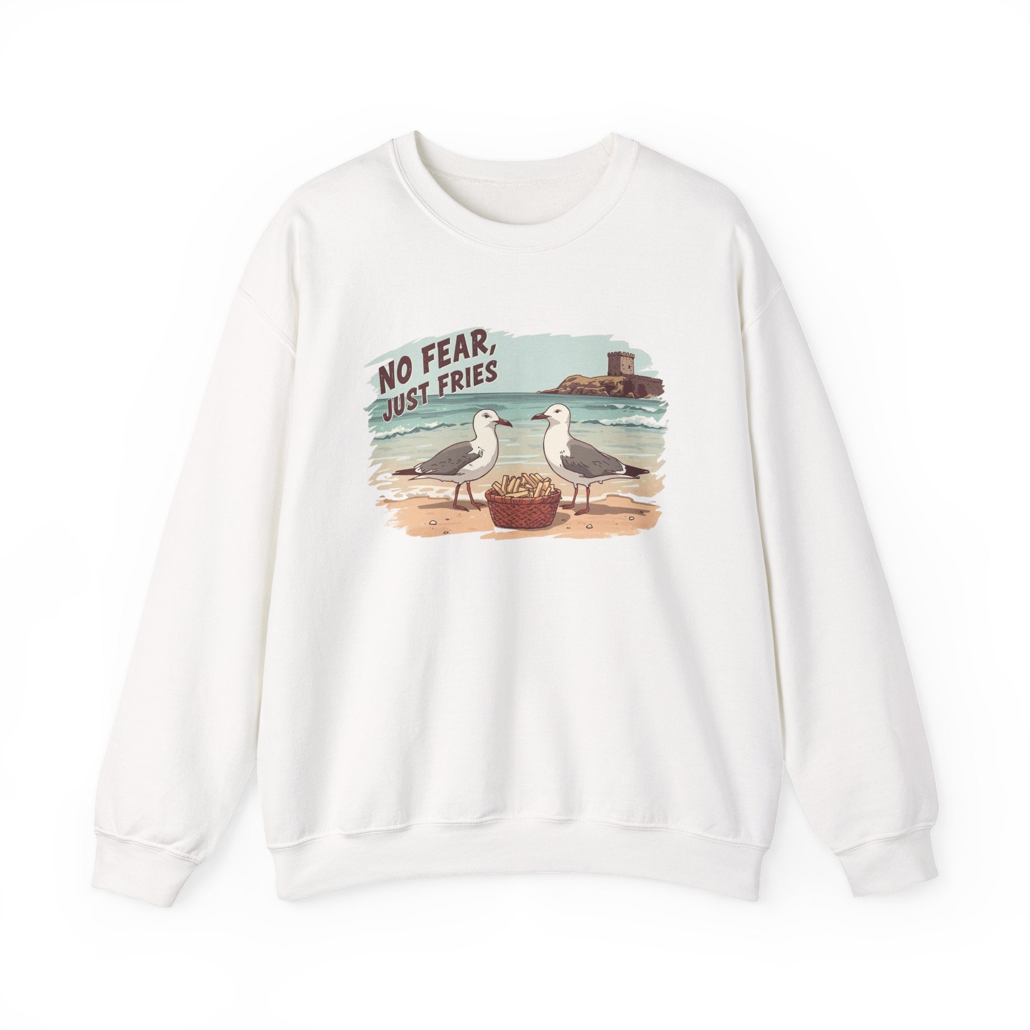 Crewneck Sweatshirt - "No Fear, Just Fries" Seagull Beach Graphic
