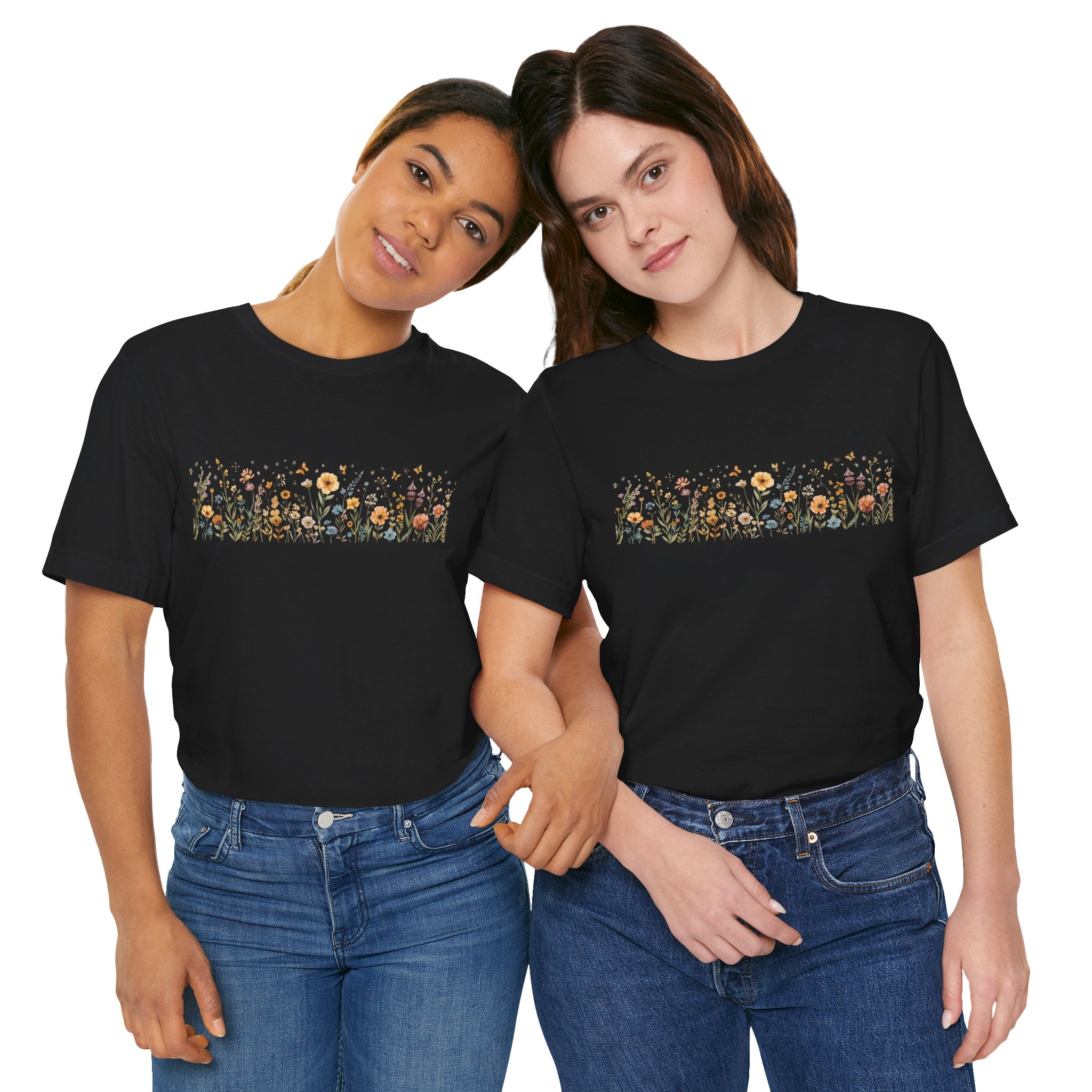Floral Meadow Stripe Tee — Wildflower Band Graphic T-Shirt