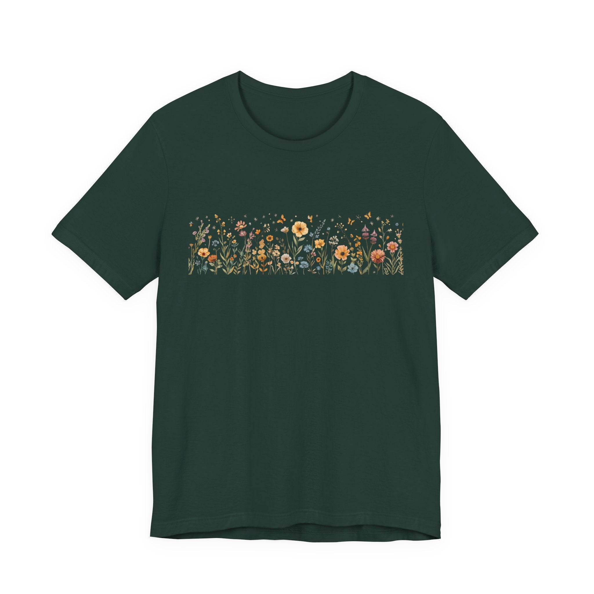 Floral Meadow Stripe Tee — Wildflower Band Graphic T-Shirt