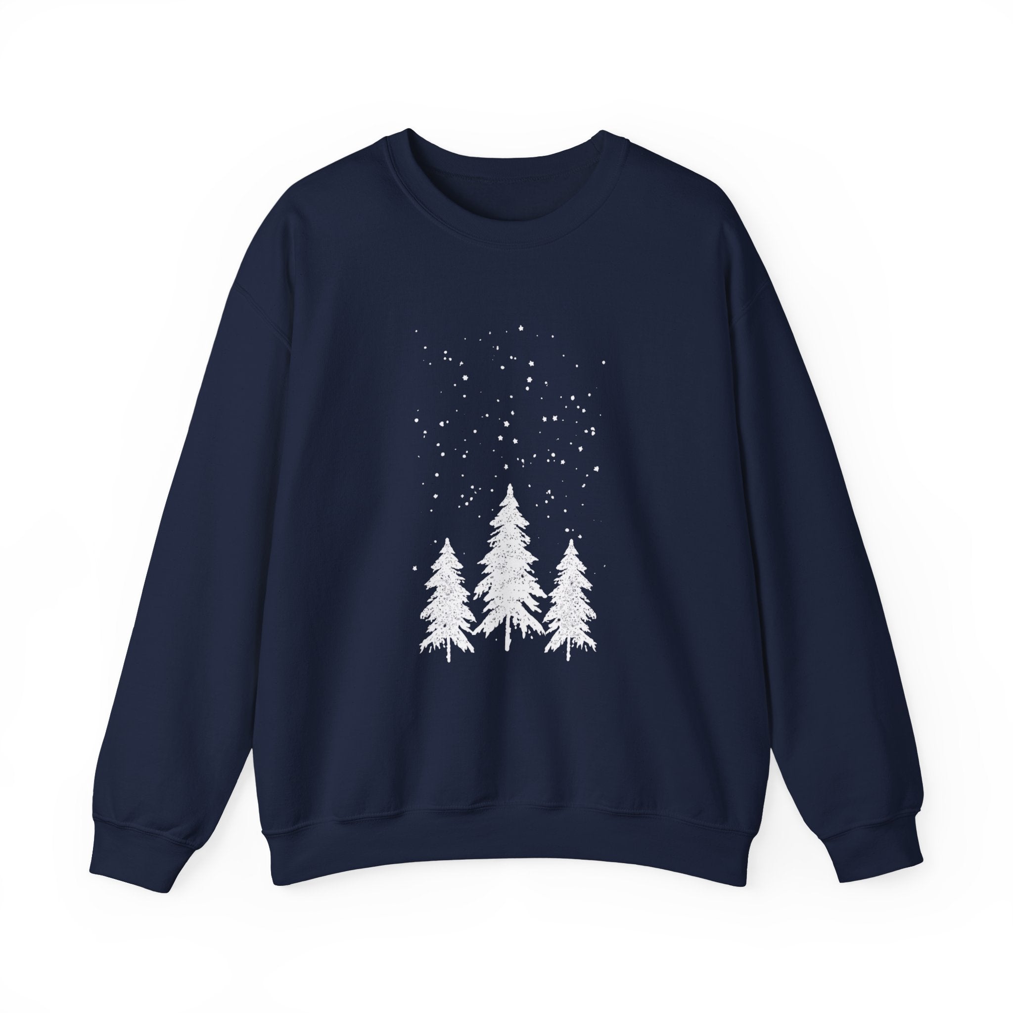 Winter Pines Crewneck Sweatshirt — Snowy Forest Holiday Sweatshirt
