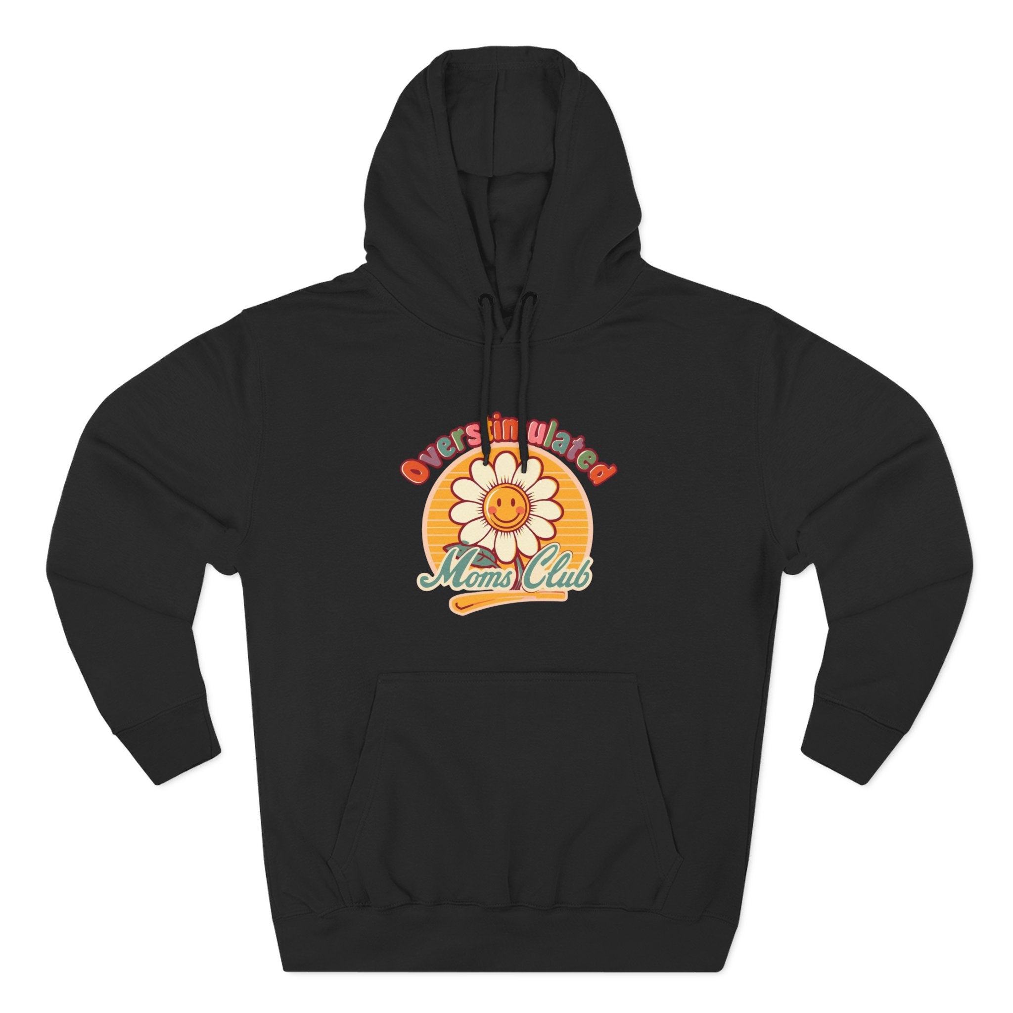 Retro "Moms Club" Fleece Hoodie — Sunshine Flower Graphic