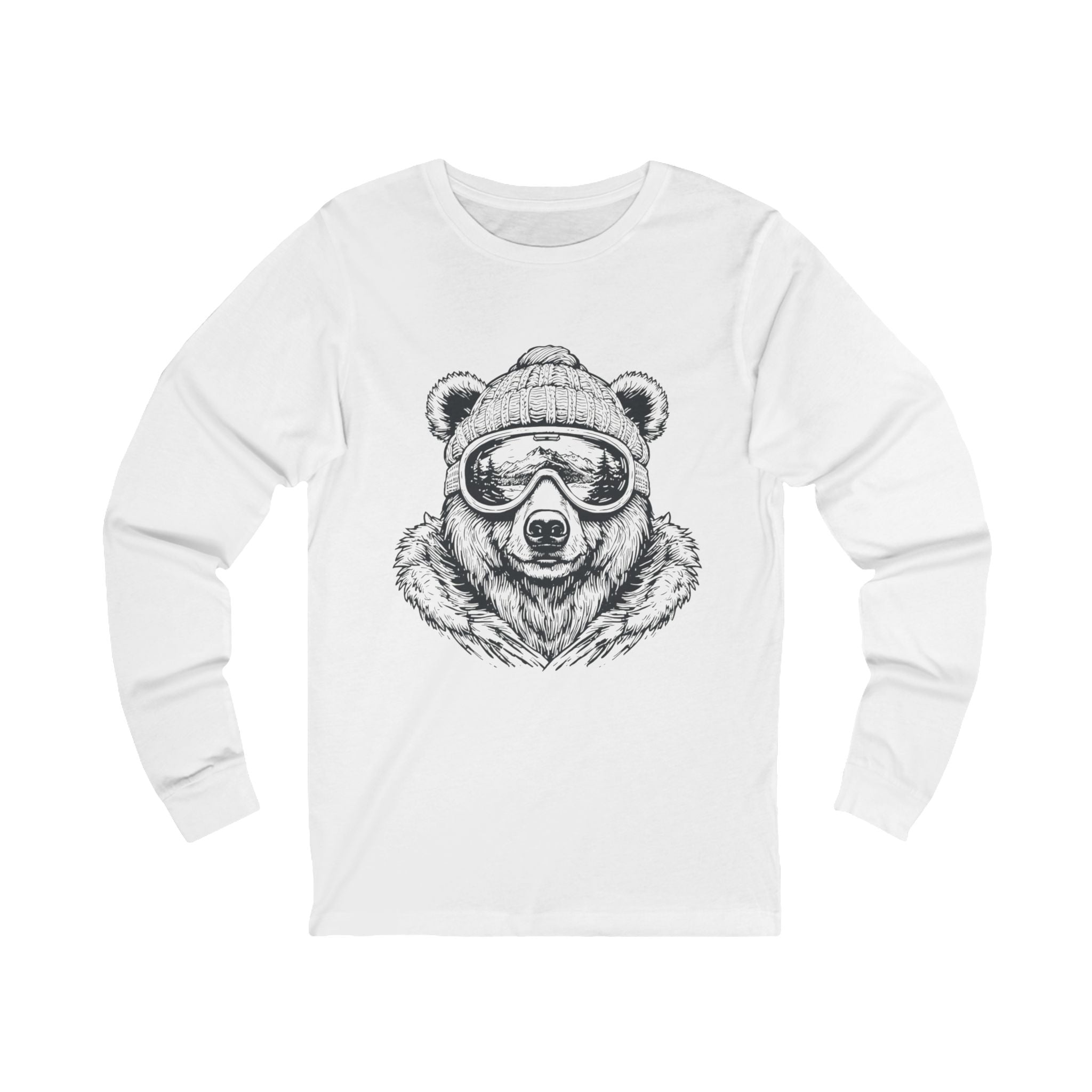 Bear with Goggles Long Sleeve Tee — Cozy Graphic Animal Shirt for Outdoorsy Lovers