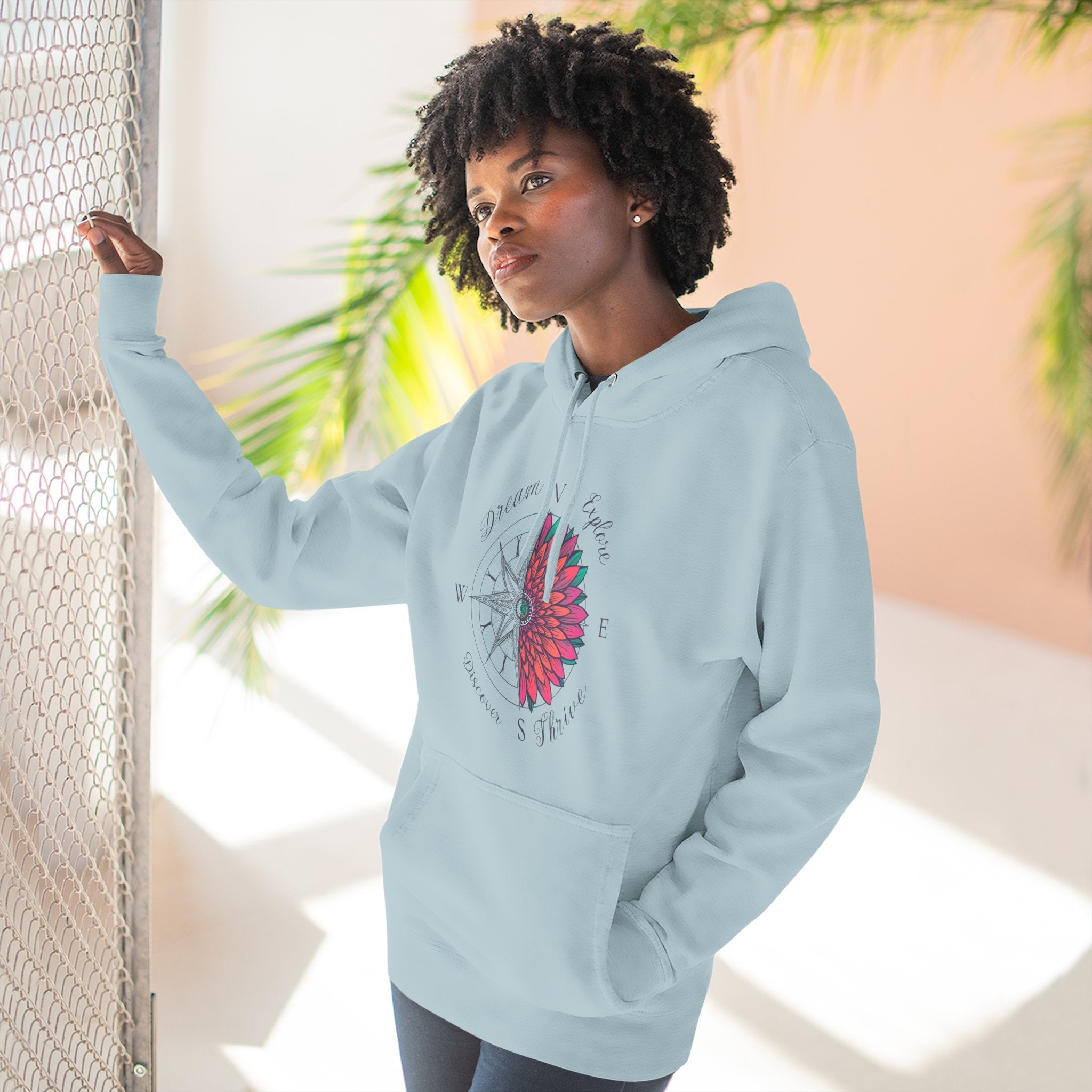 Compass Flower Hoodie — 'Find Your True North' Cozy Fleece Pullover