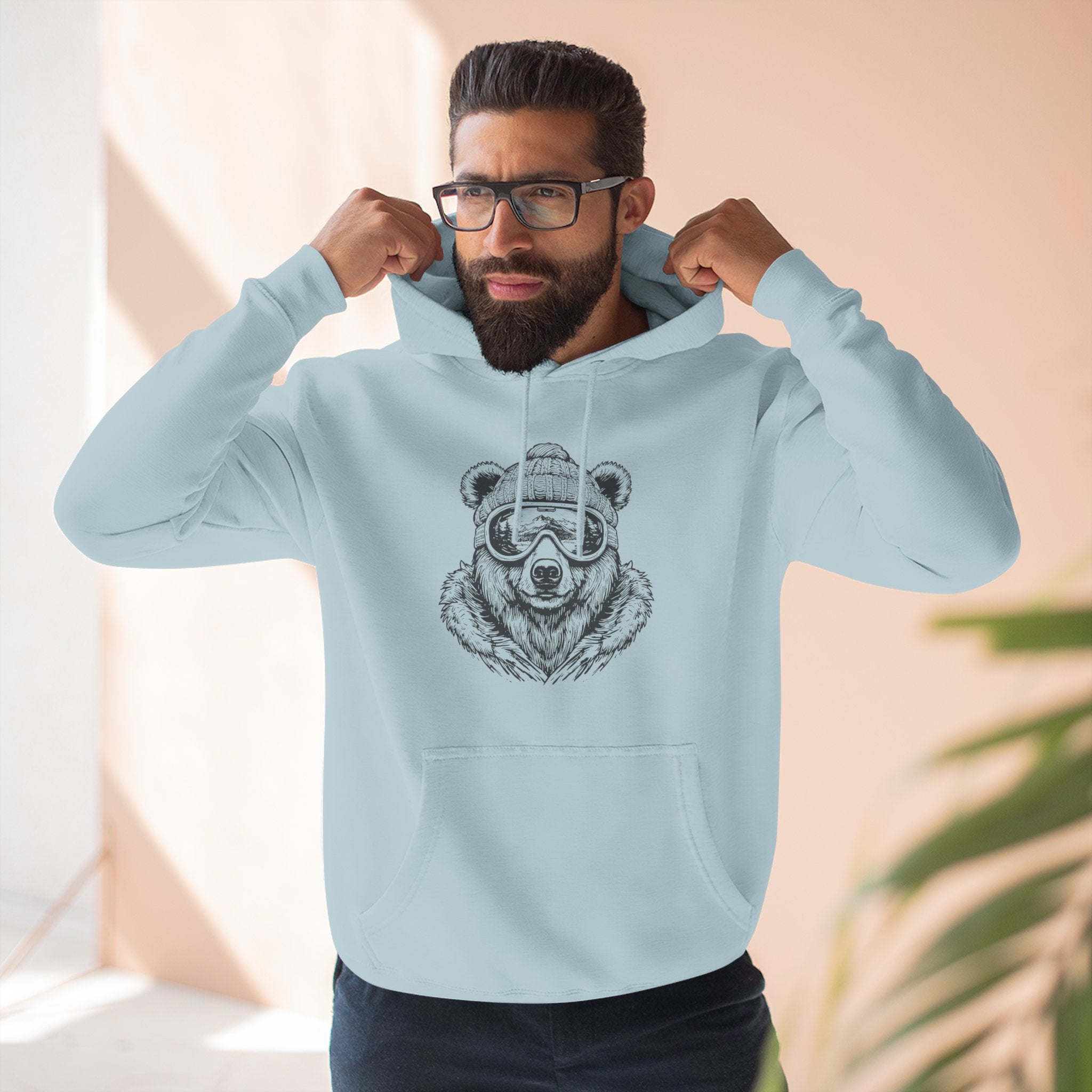 Bear Sketch Hoodie — Cool Bear with Sunglasses Fleece Pullover