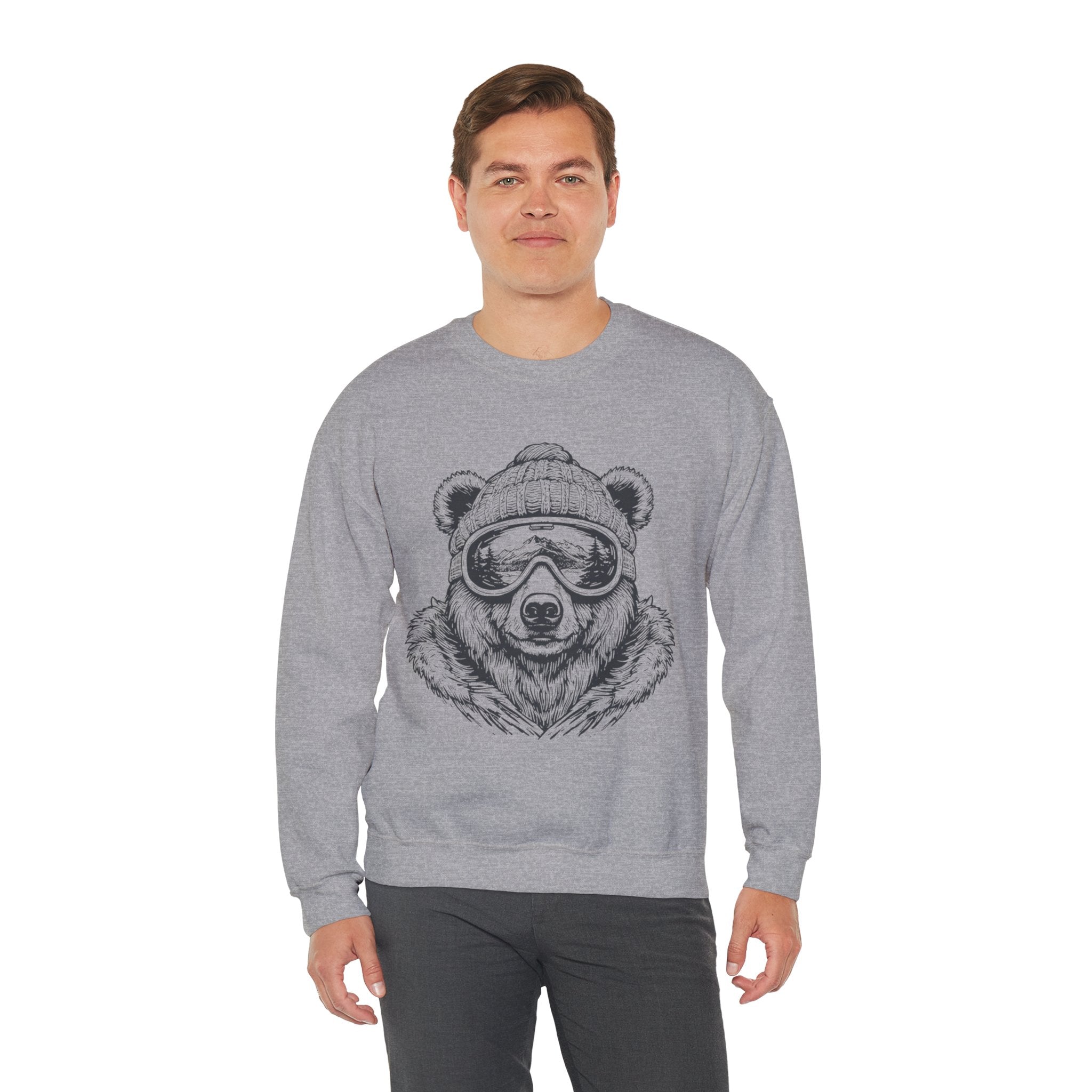 Bear Ski Goggles Sweatshirt — Cozy Graphic Crewneck for Winter & Outdoor Lovers