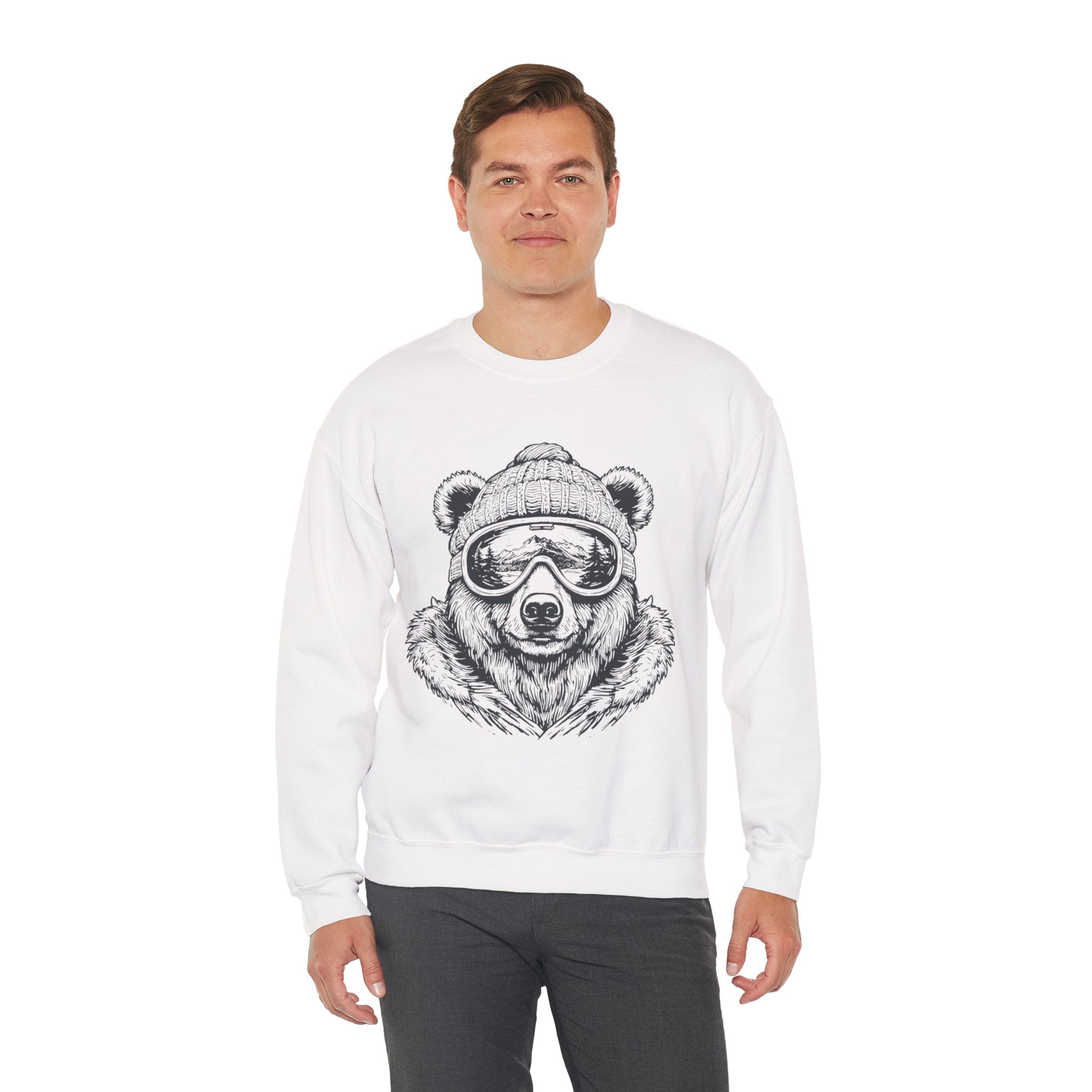 Bear Ski Goggles Sweatshirt — Cozy Graphic Crewneck for Winter & Outdoor Lovers