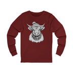 Highland Cow Sketch Long Sleeve Tee — Rustic Farm Animal Graphic Shirt