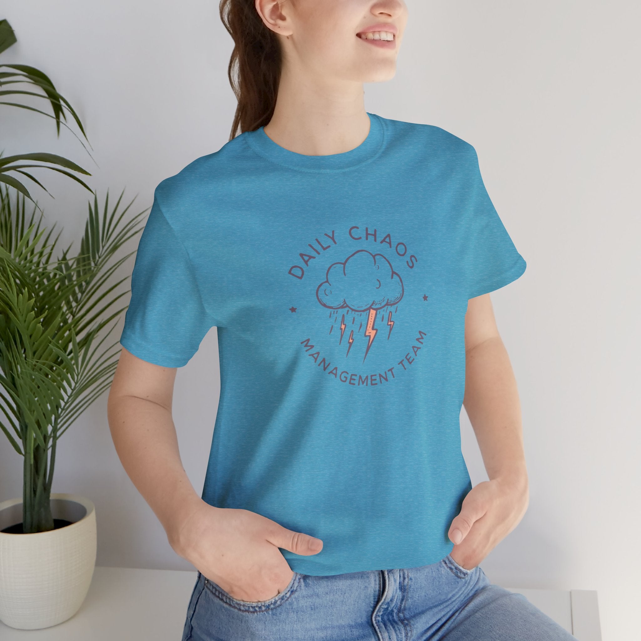 Daily Chaos Management Team Tee — Cute Lightning Cloud Graphic T-Shirt