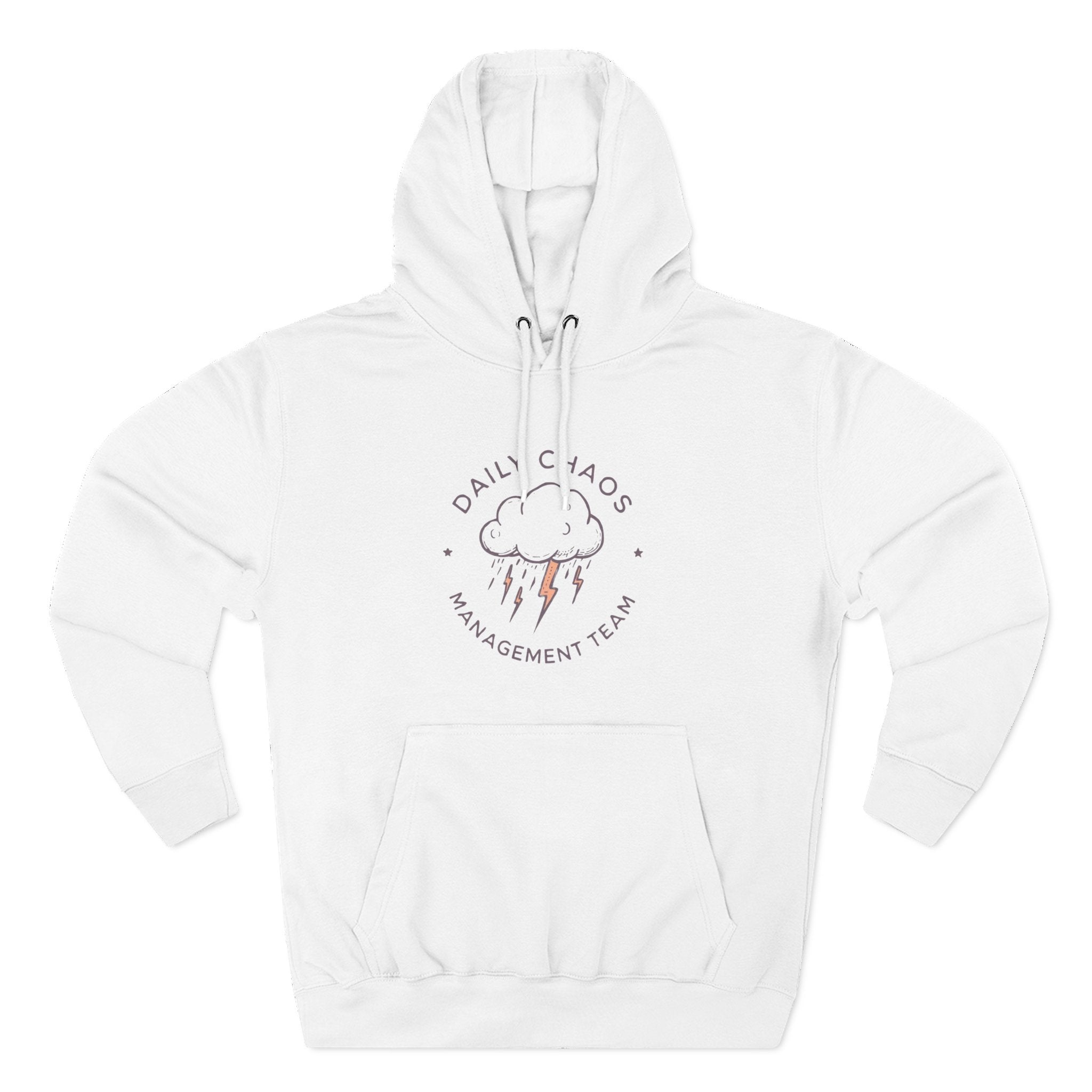 Daily Chaos Management Team Hoodie – Cloud & Lightning Graphic Fleece Pullover